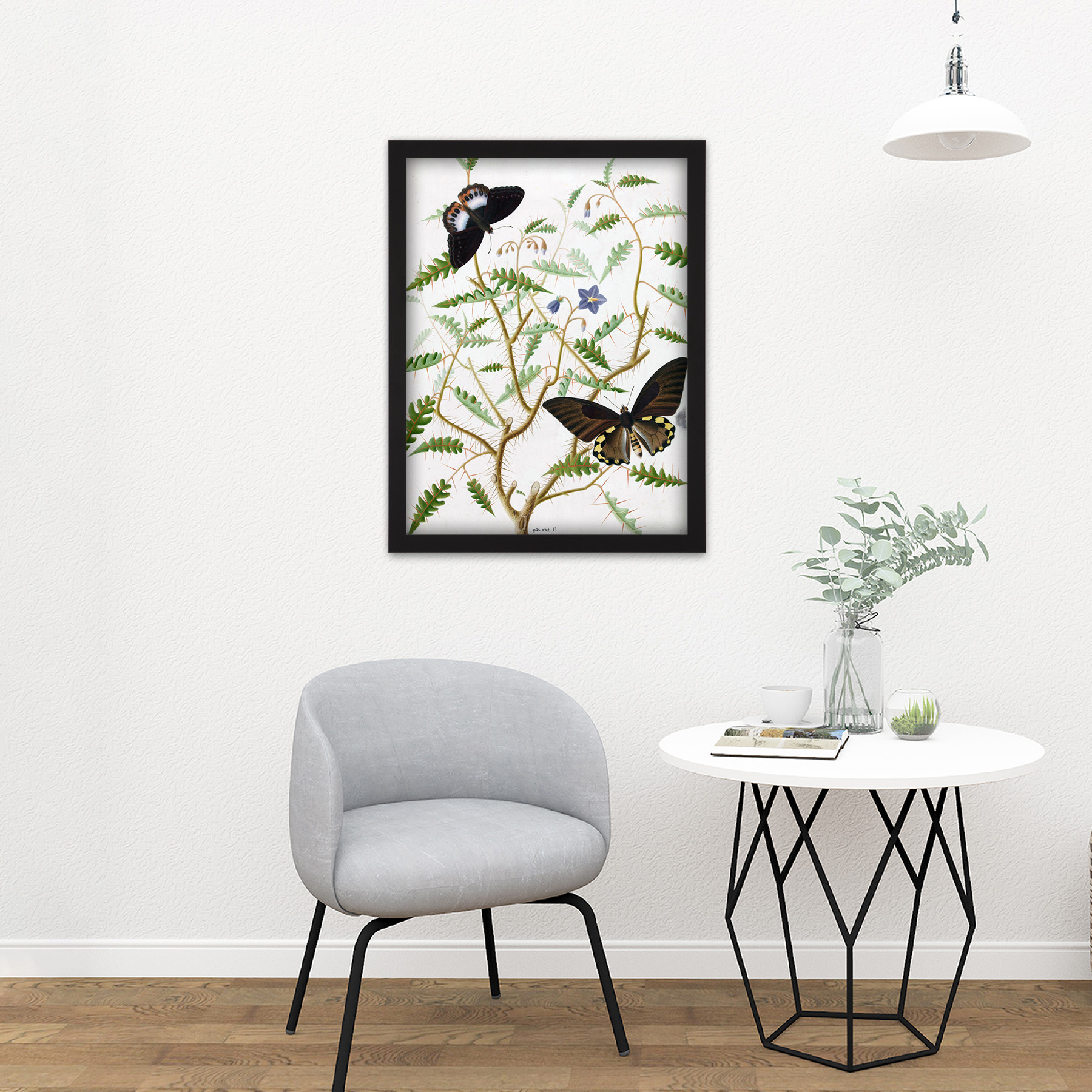 De Wit Two Exotic Butterflies Blooming Bush Framed Wall Art Print 18X24 In - Bild 3 von 25