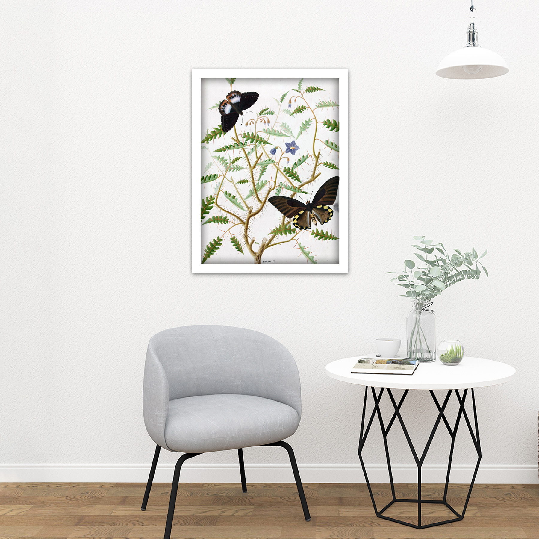 De Wit Two Exotic Butterflies Blooming Bush Framed Wall Art Print 18X24 In - Bild 21 von 25