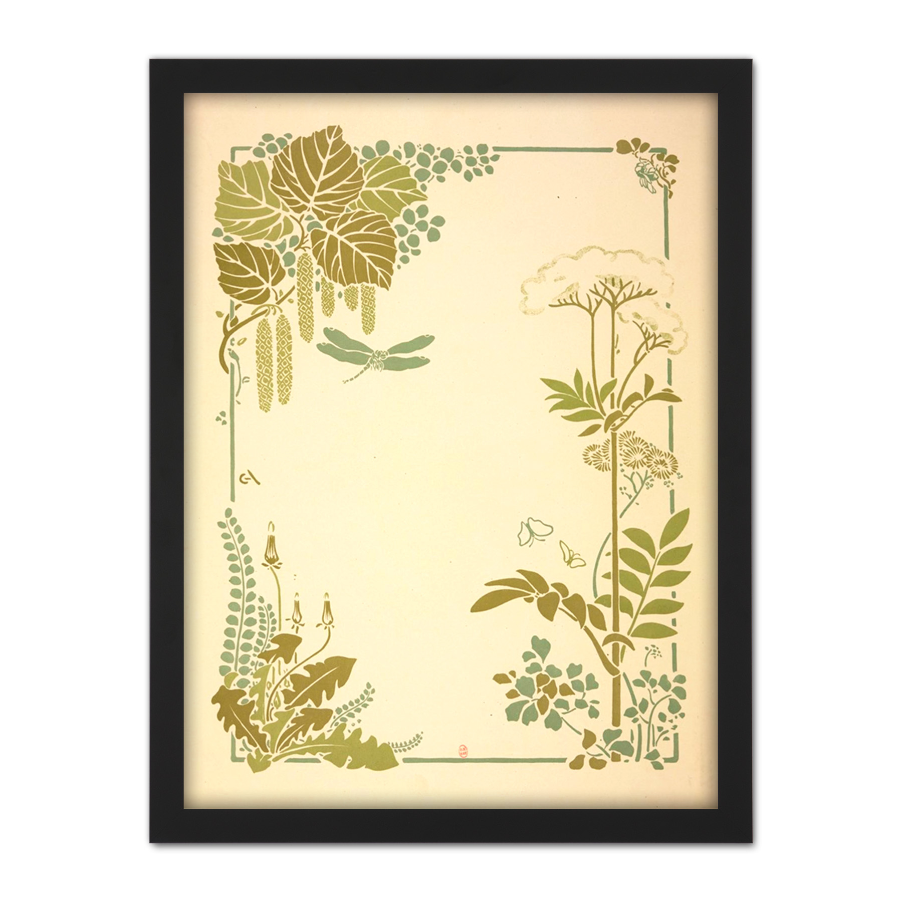 Auriol Decorative Flower Leaf Dragonfly Design Large Framed Art Print - Bild 2 von 25