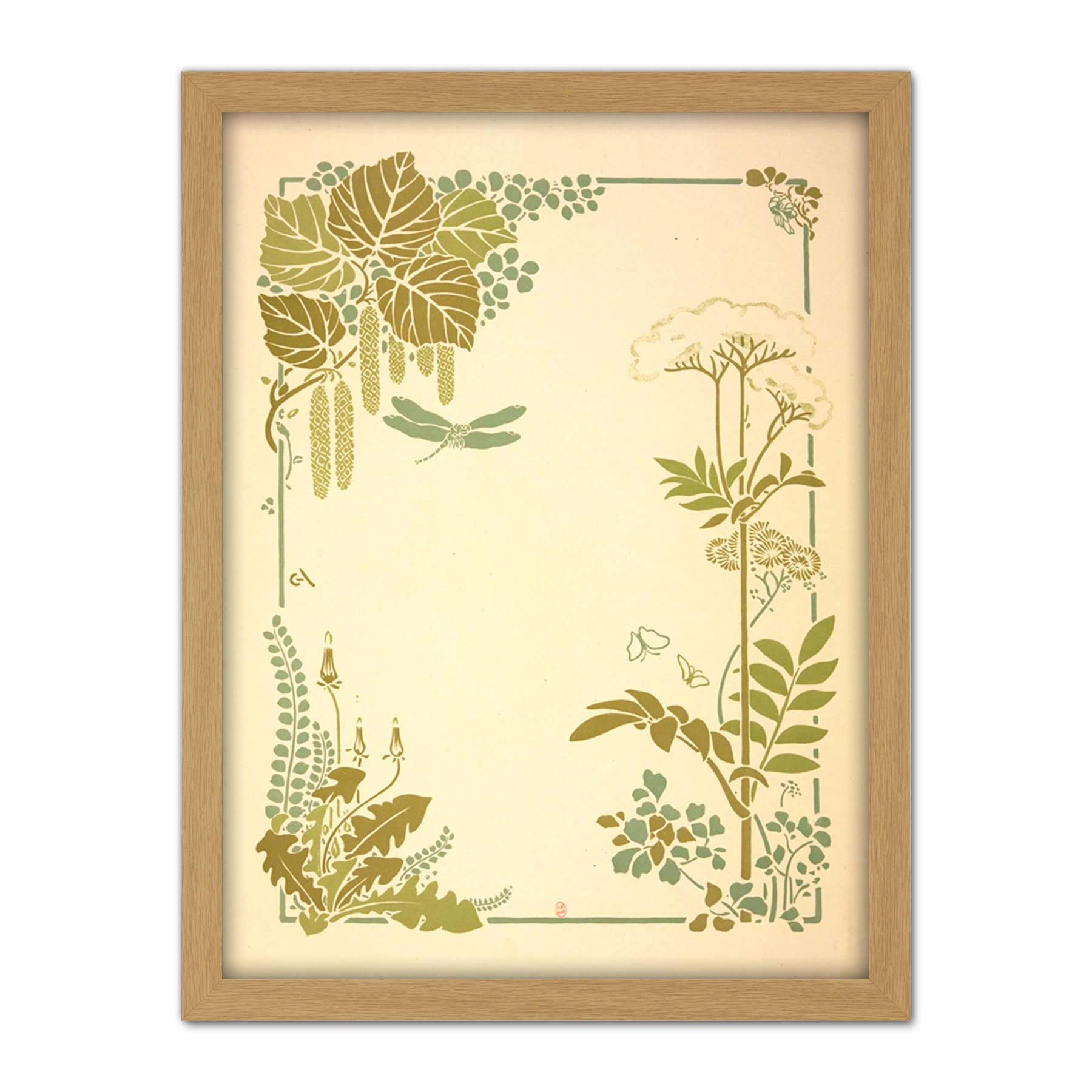 Auriol Decorative Flower Leaf Dragonfly Design Large Framed Art Print - Bild 14 von 25