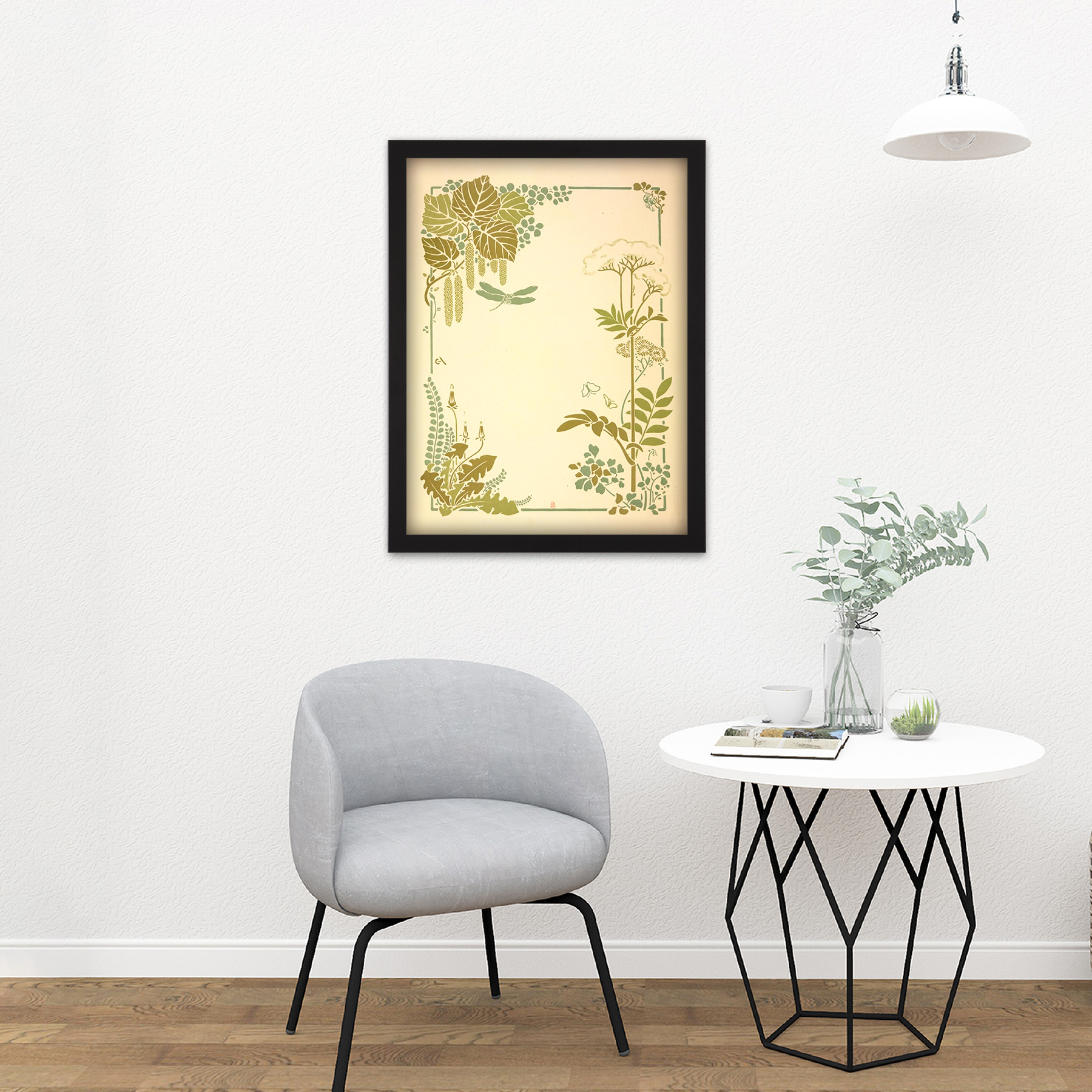 Auriol Decorative Flower Leaf Dragonfly Design Large Framed Art Print - Bild 3 von 25