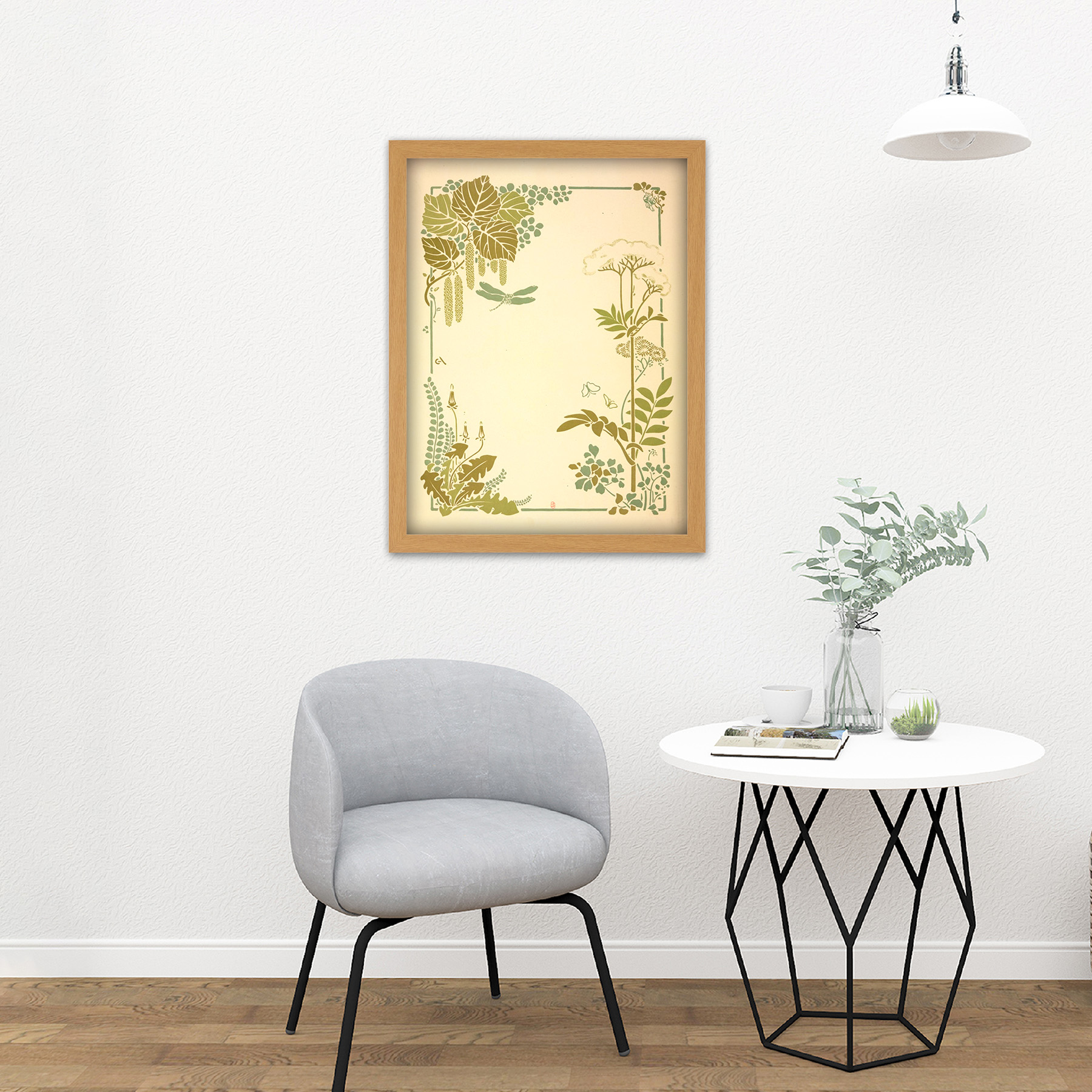 Auriol Decorative Flower Leaf Dragonfly Design Large Framed Art Print - Bild 15 von 25