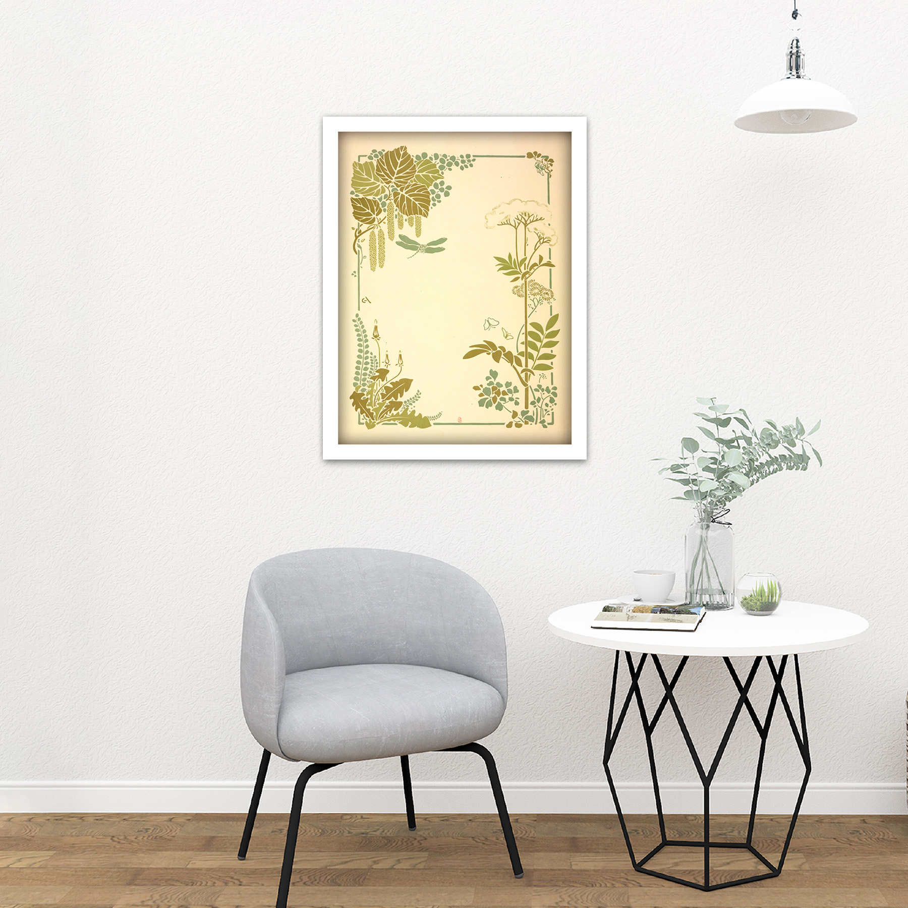 Auriol Decorative Flower Leaf Dragonfly Design Large Framed Art Print - Bild 21 von 25