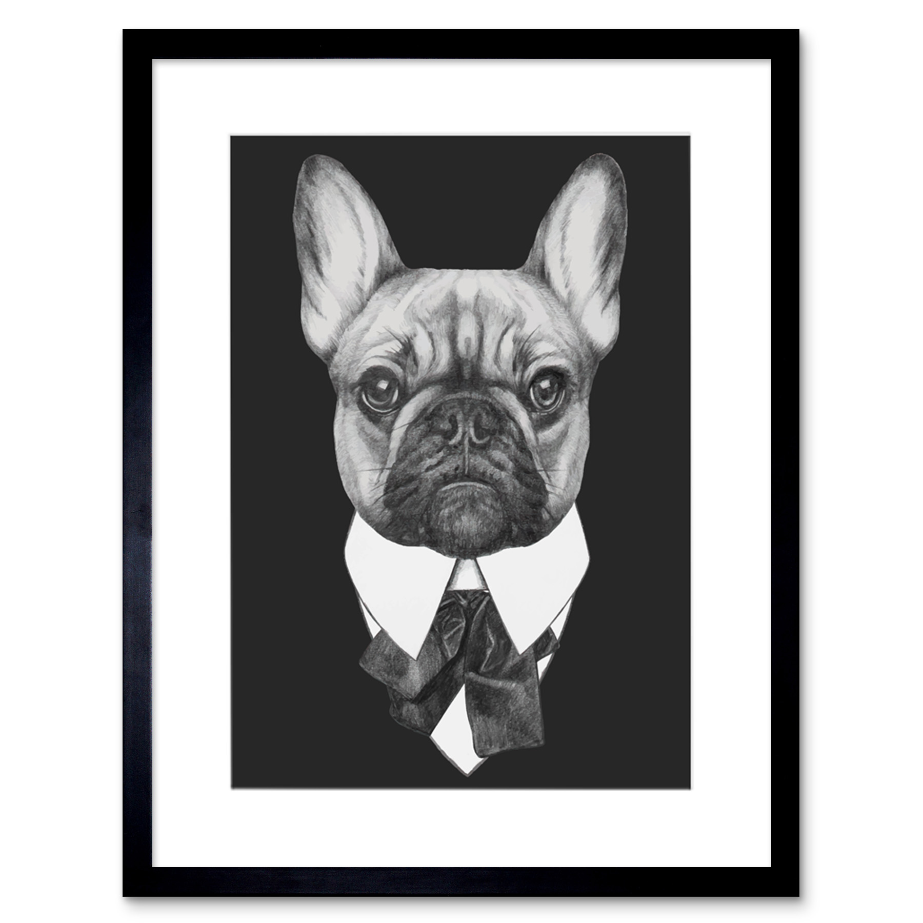 Bow Tie French Bulldog Drawing Art Print Framed Poster Wall Decor