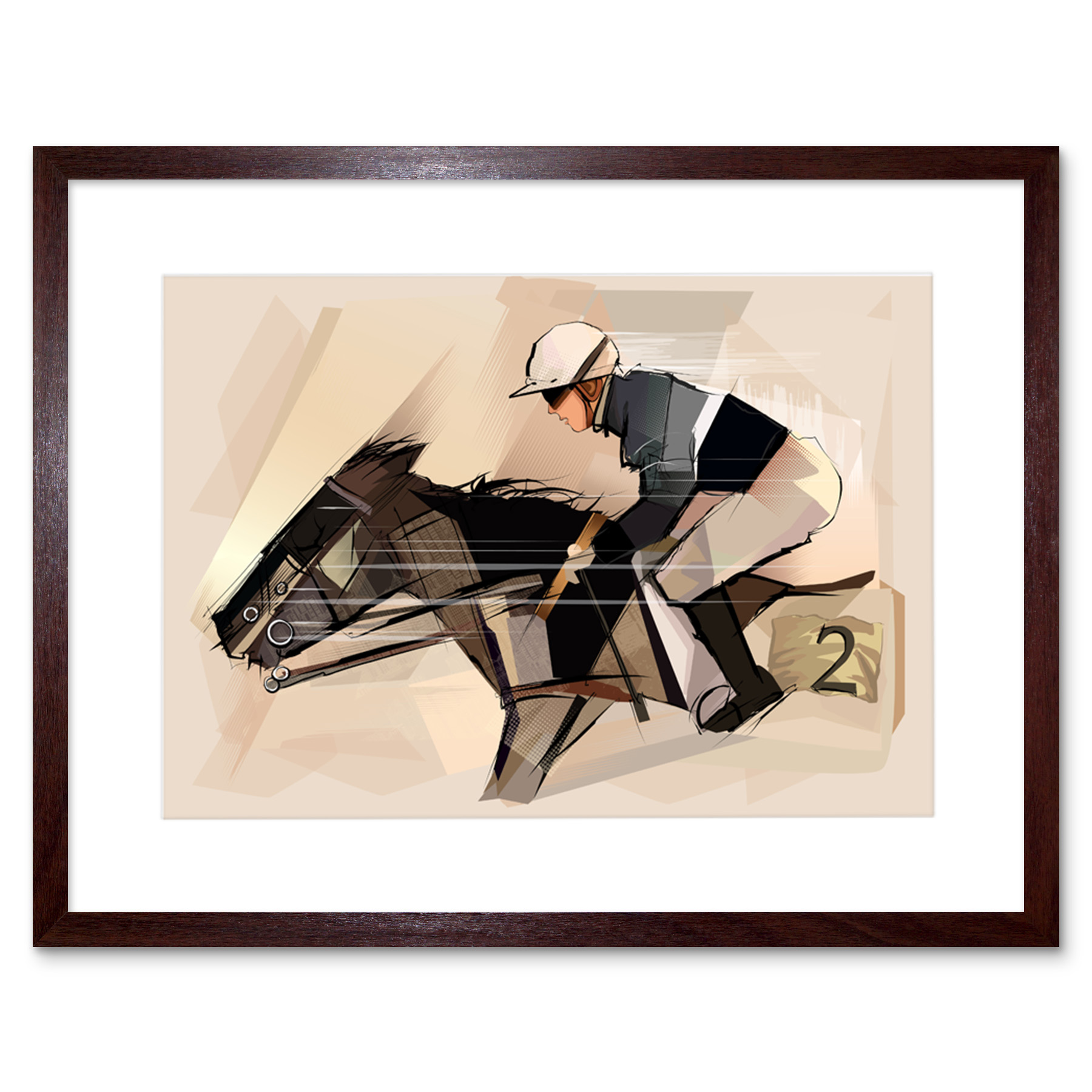 Racing Horse And Jockey Grunge Framed Wall Art Print 9X7 In
