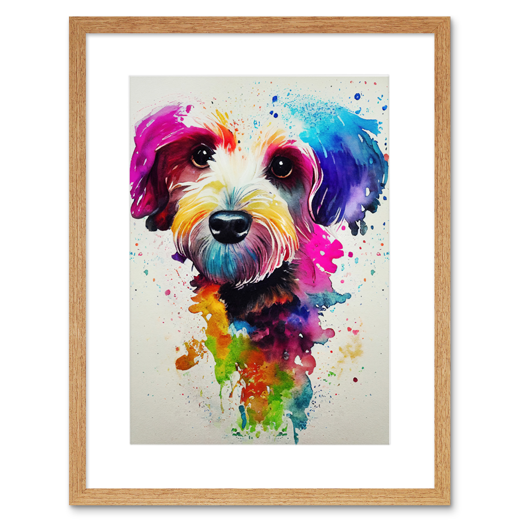 Ink Splatter Cockapoo Dog Watercolour Framed Wall Art Print Picture 9X7 In