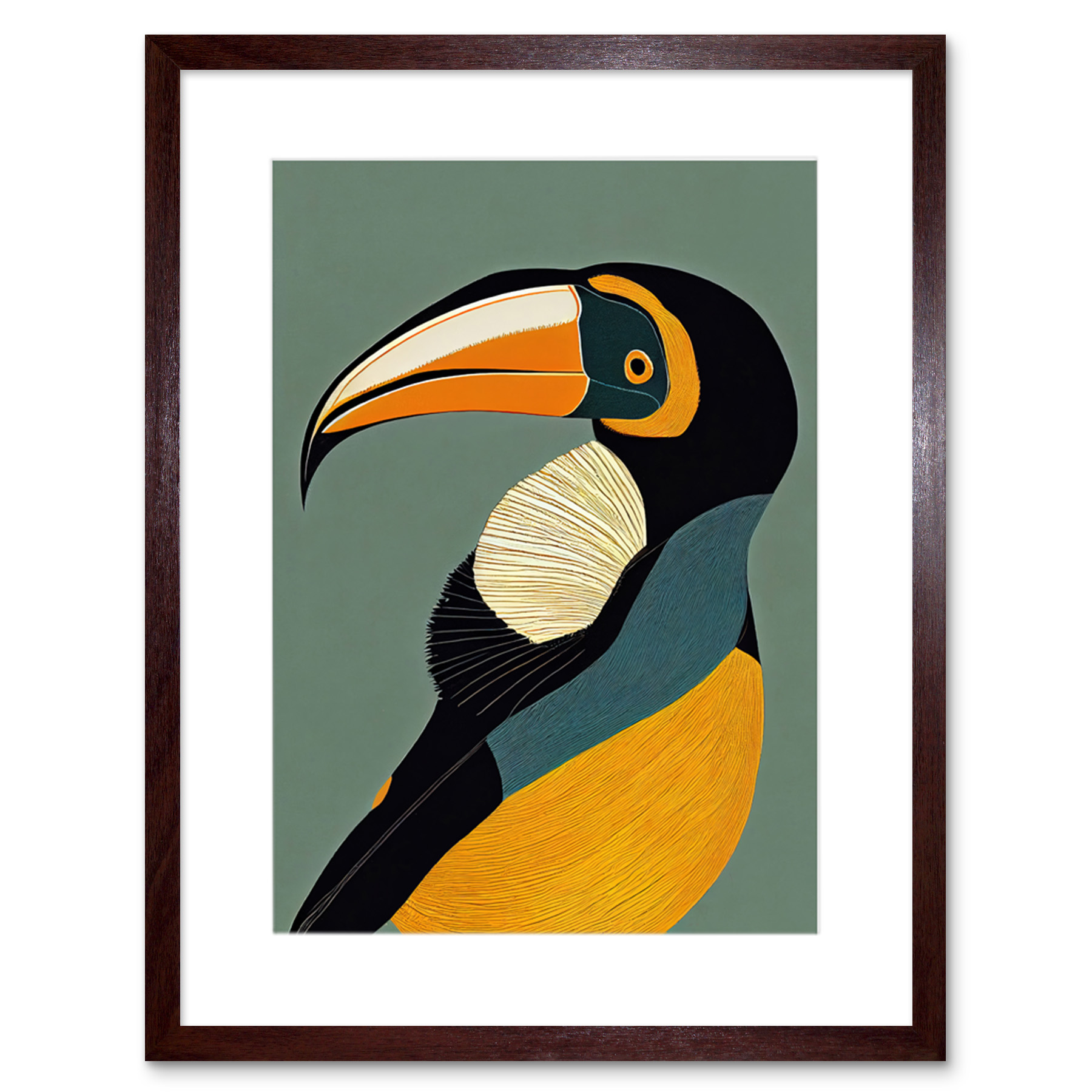 Keel Billed Toucan Bird Portrait Framed Wall Art Print Picture 9X7 In