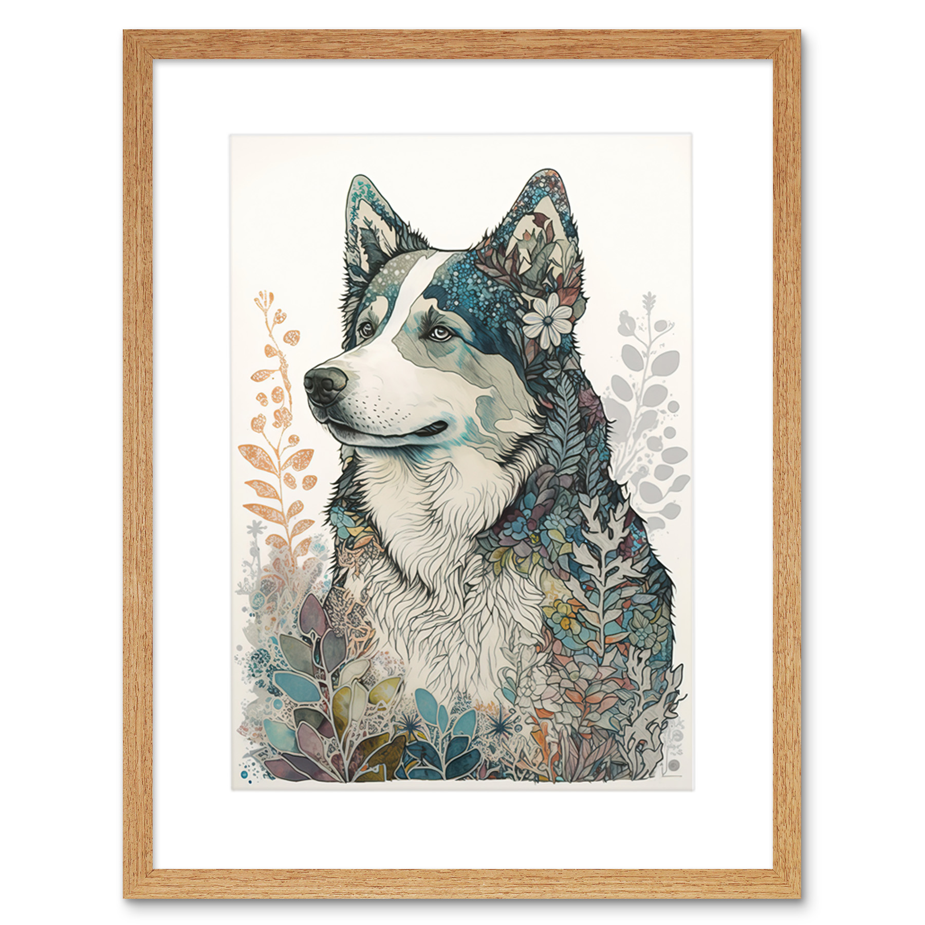 Siberian Husky Dog Nature Spirit Animal Framed Wall Art Print Picture 9X7 In