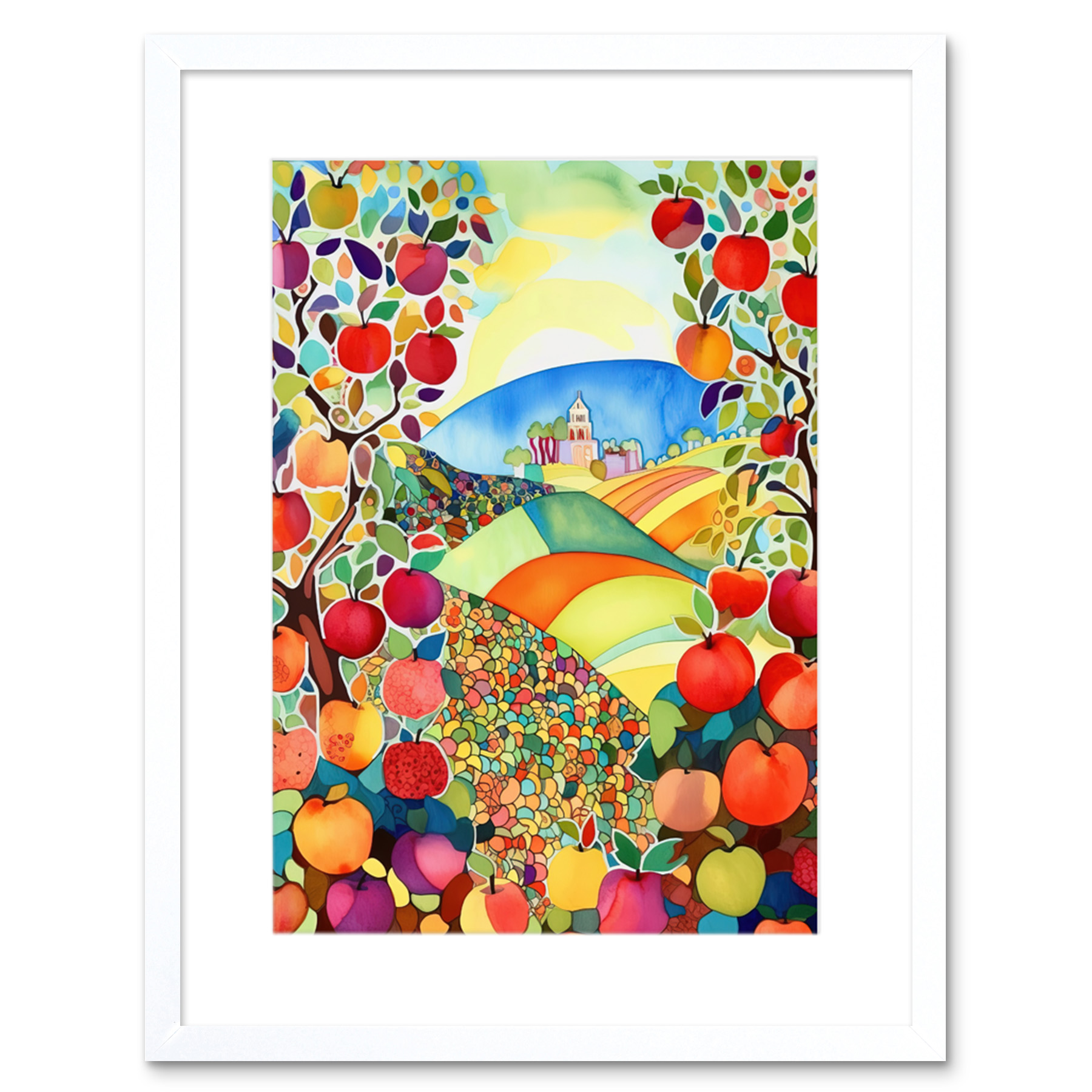 Apple Tree Orchard Modern Folk Art Landscape Framed Wall Art Print Picture 9X7