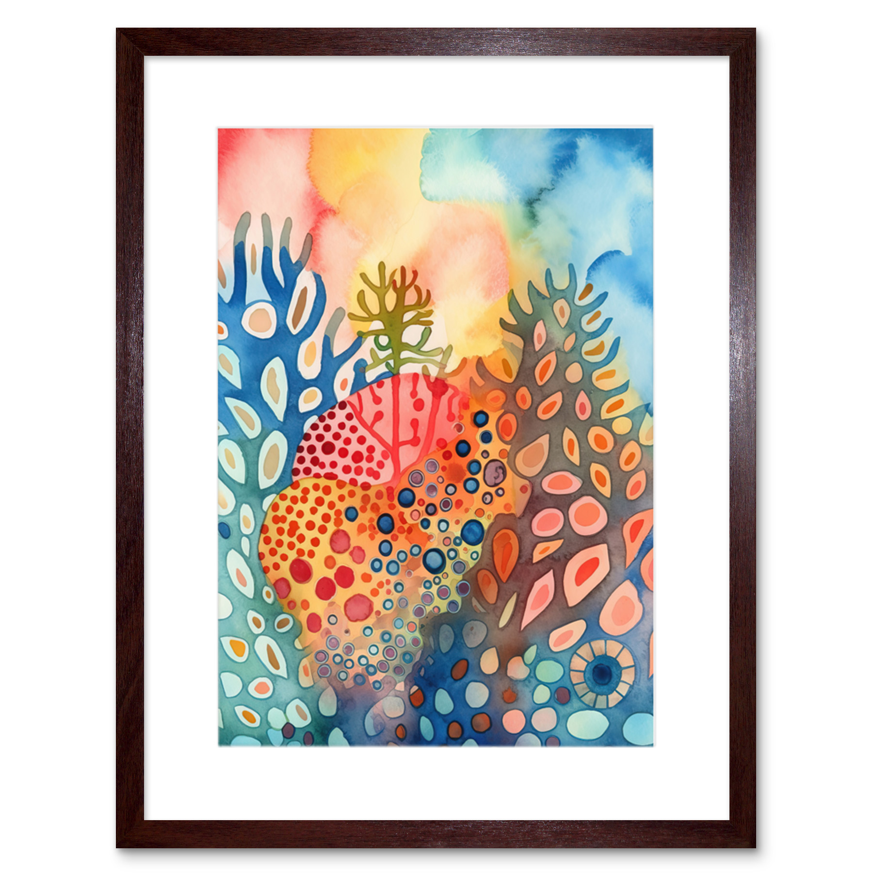 Coral Reef Modern Folk Art Watercolour Painting Framed Art Print Picture 9X7 In