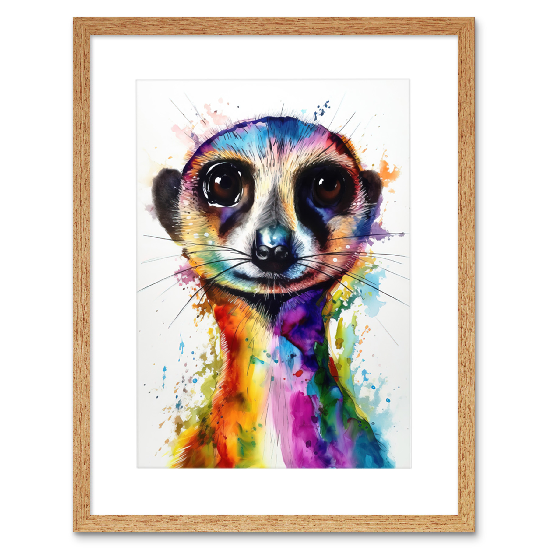 Meerkat Splash Paint Modern Watercolour Painting Framed Art Print Picture 9X7 In