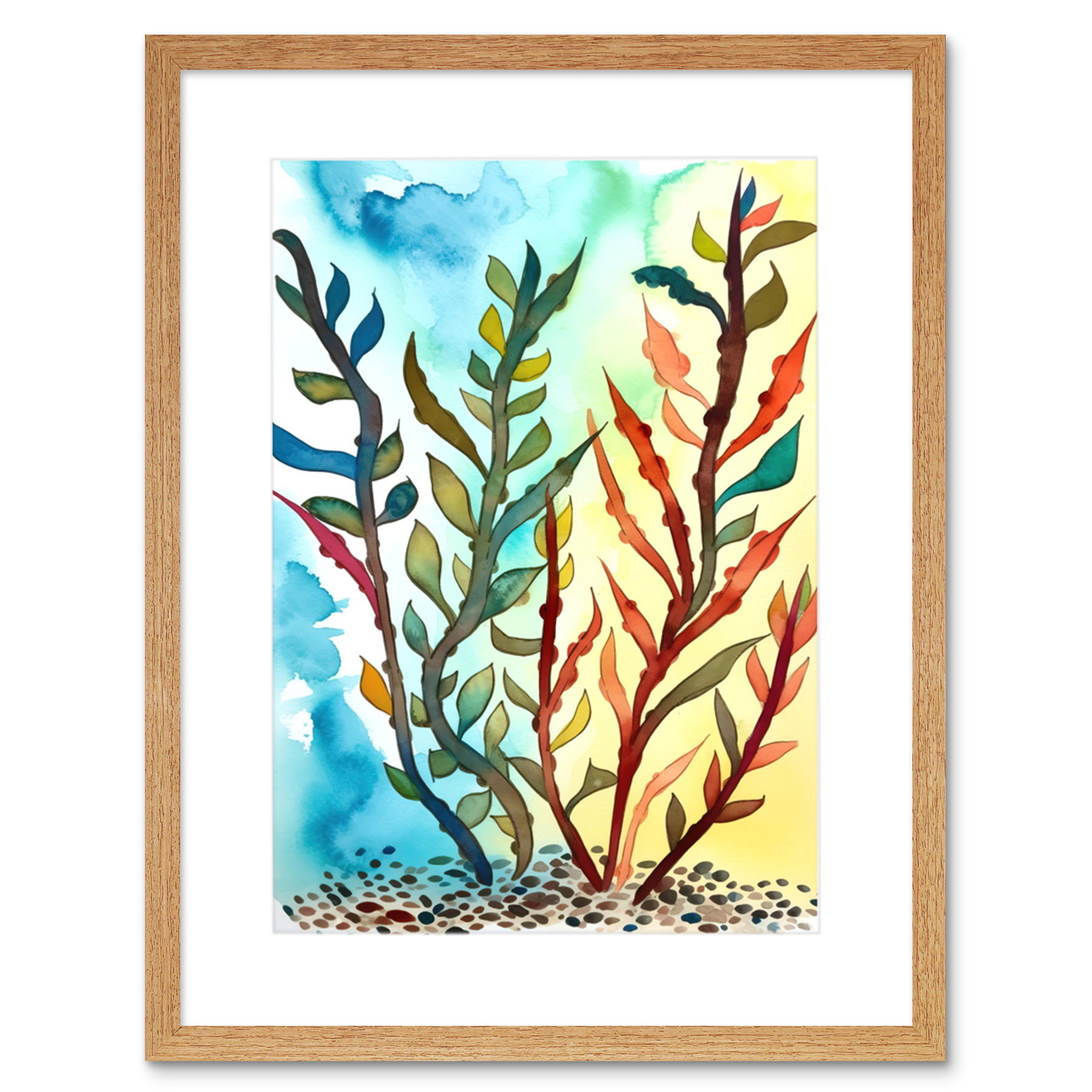 Seaweed Sea Floor Modern Folk Art Framed Wall Art Print Picture 9X7 In