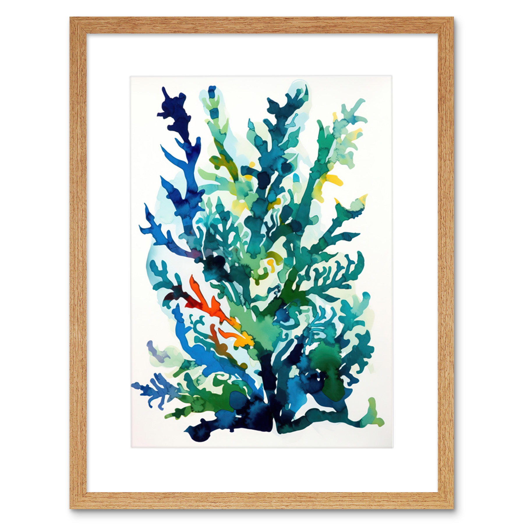 Seaweed Plant Modern Abstract Folk Art Framed Wall Art Print Picture 9X7 In