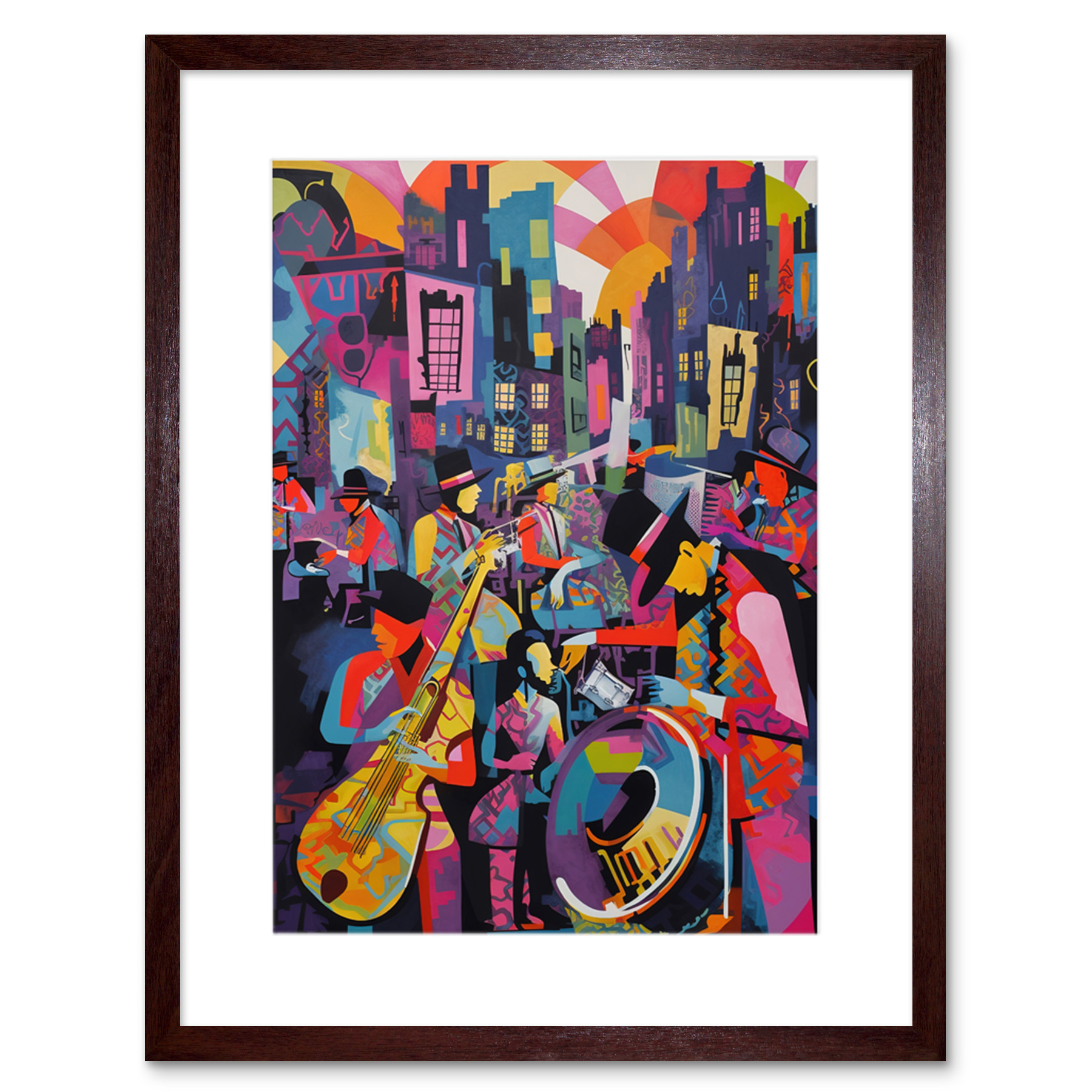New Orleans Jazz Festival City Musicians Abstract Framed Art Print Picture 9X7""