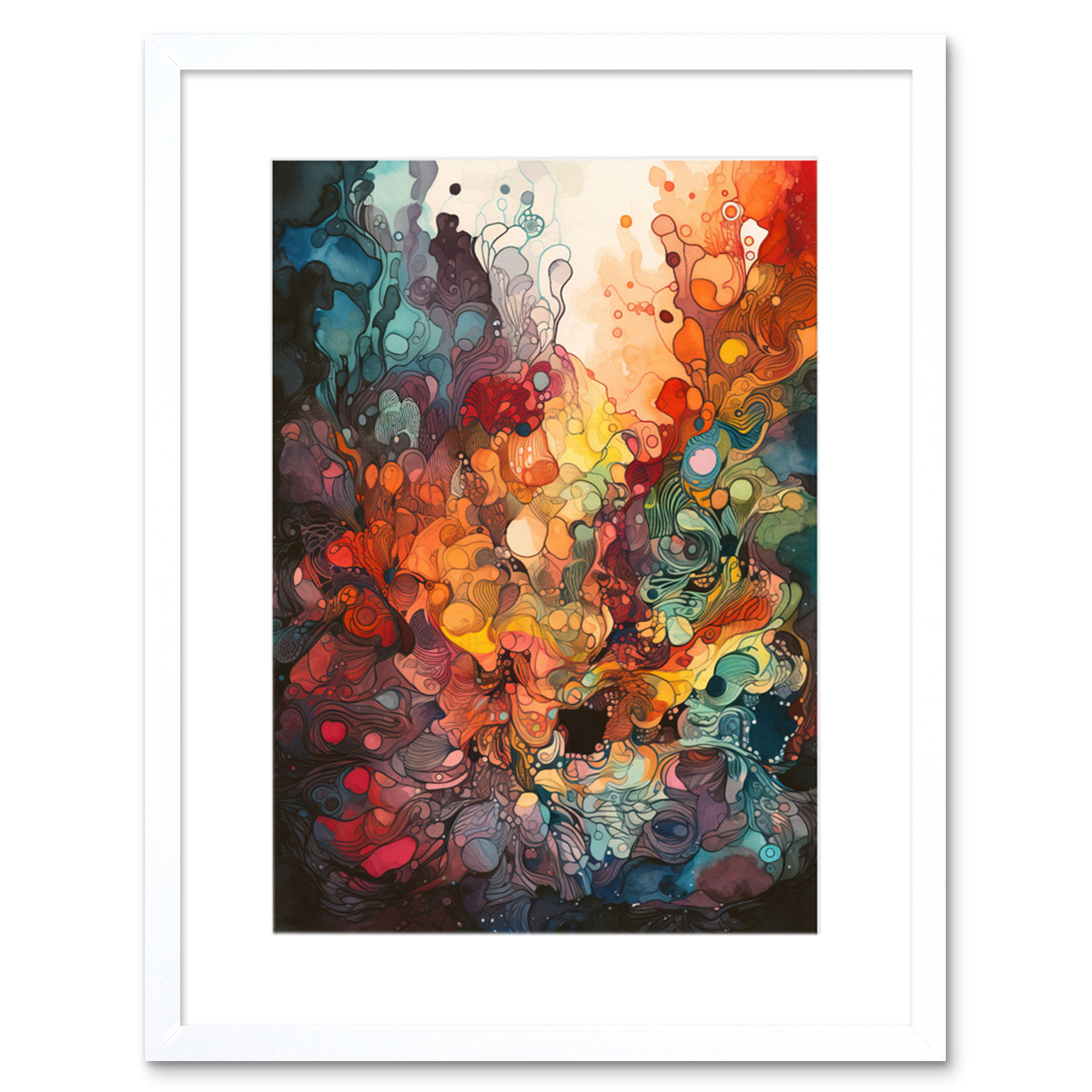 Abstract Coral Reef Organic Shapes Modern Painting Framed Art Print Picture 9X7""