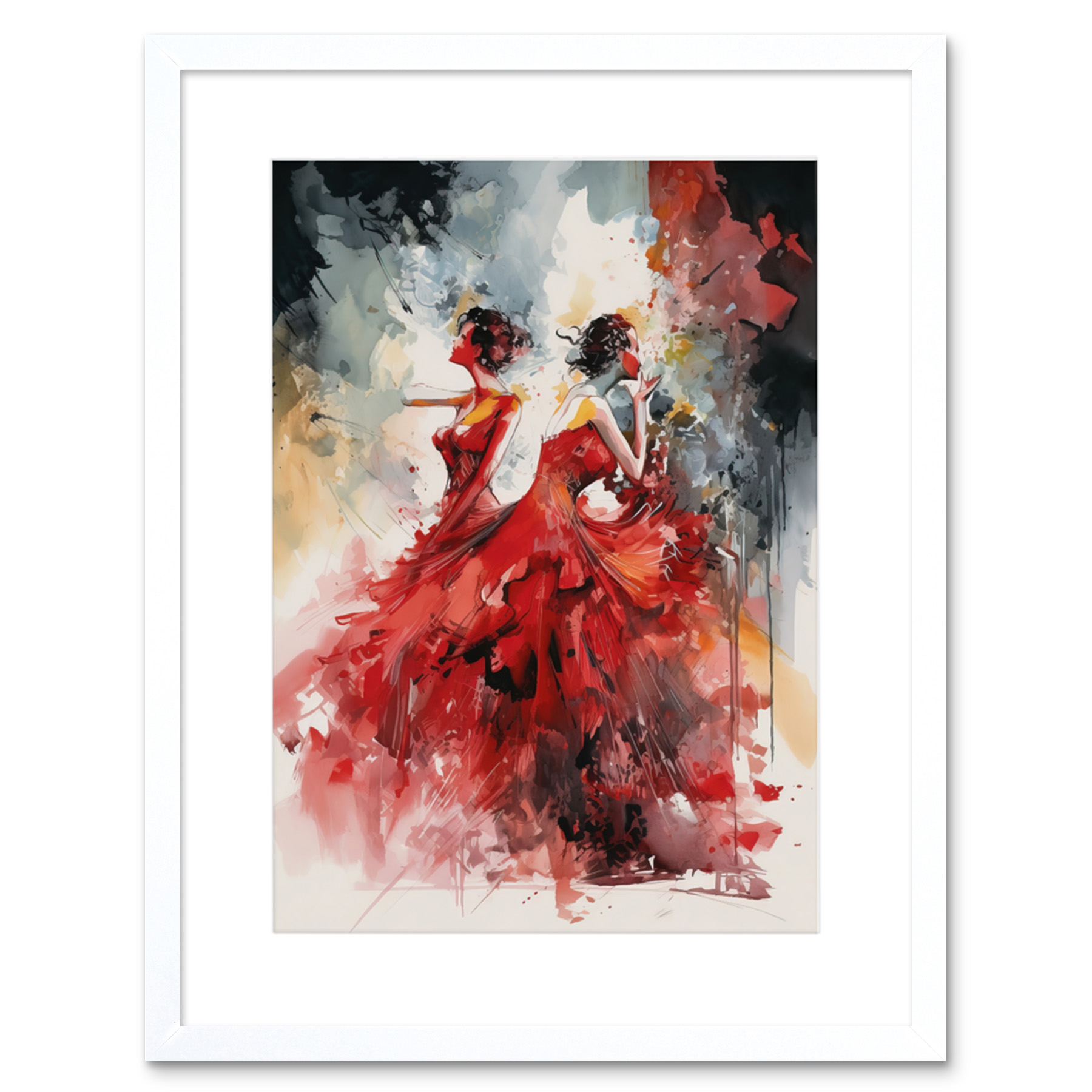 Flamenco Music Dancers Dancing Stage Red Dresses Framed Art Print Picture 9X7 In - Picture 20 of 25