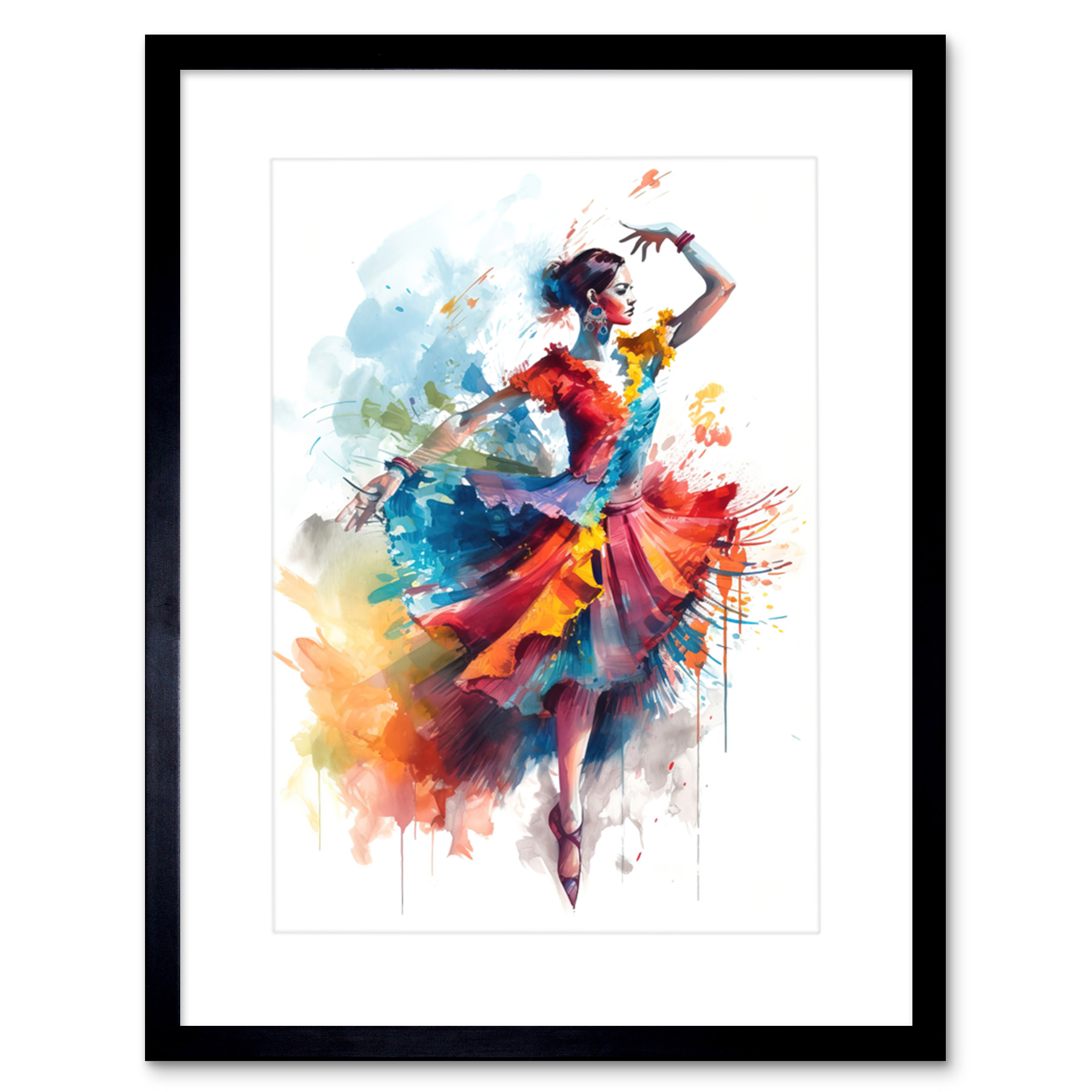 Flamenco Dancer Motion Rainbow Colour Dress Dance Framed Art Print Picture 9X7" - Picture 2 of 25