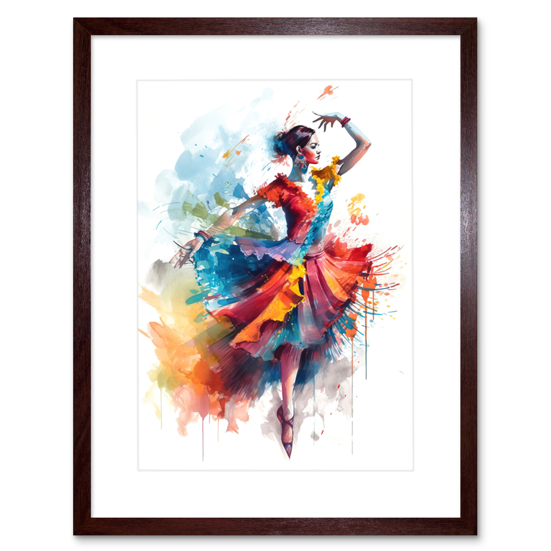 Flamenco Dancer Motion Rainbow Colour Dress Dance Framed Art Print Picture 9X7" - Picture 8 of 25