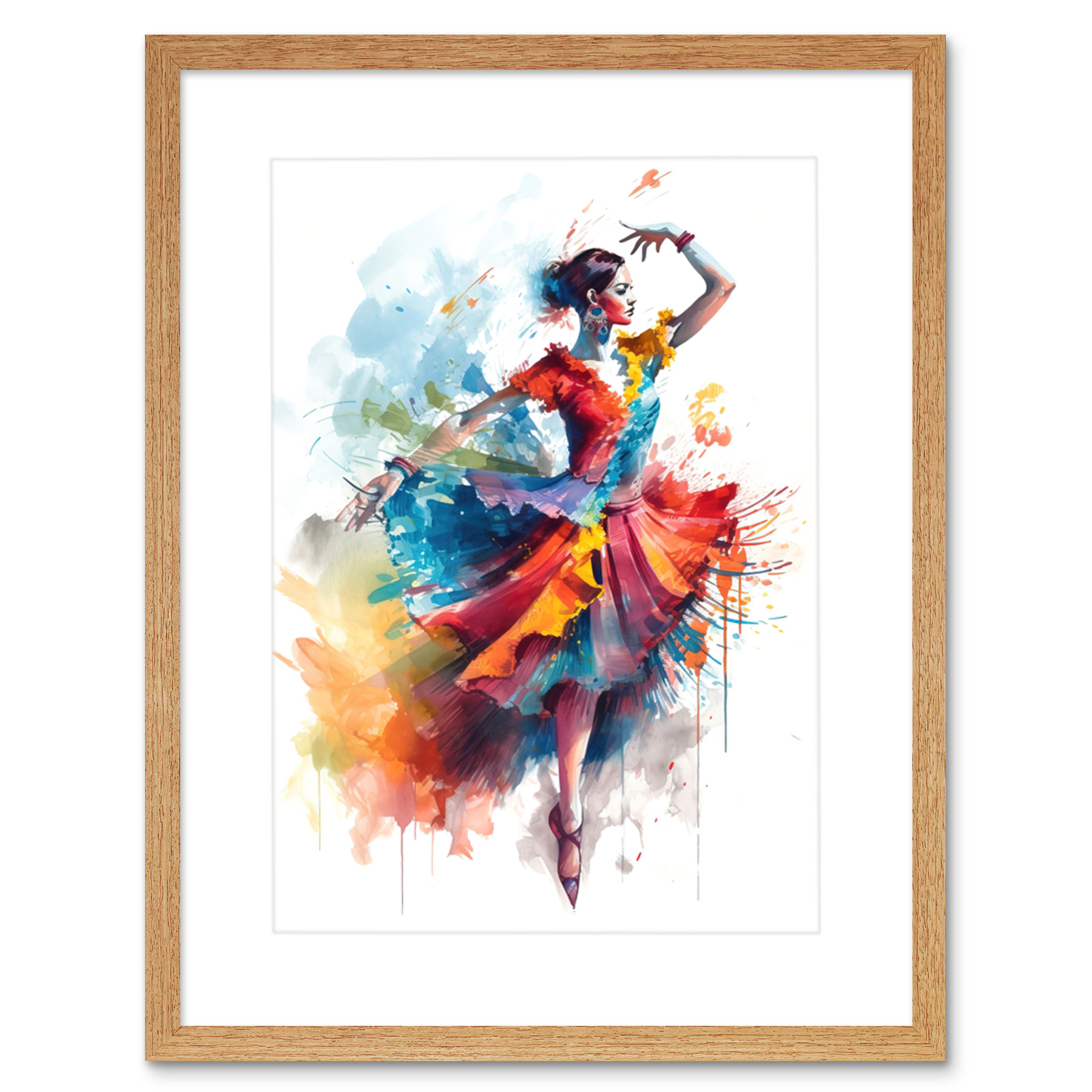 Flamenco Dancer Motion Rainbow Colour Dress Dance Framed Art Print Picture 9X7" - Picture 14 of 25
