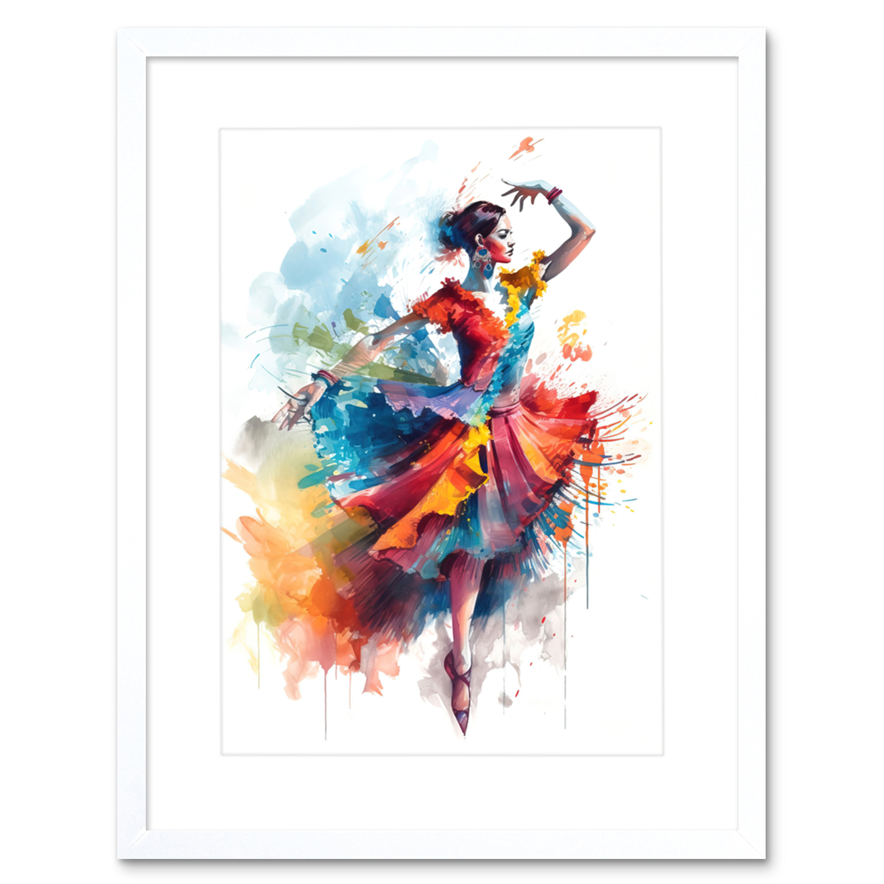 Flamenco Dancer Motion Rainbow Colour Dress Dance Framed Art Print Picture 9X7" - Picture 20 of 25