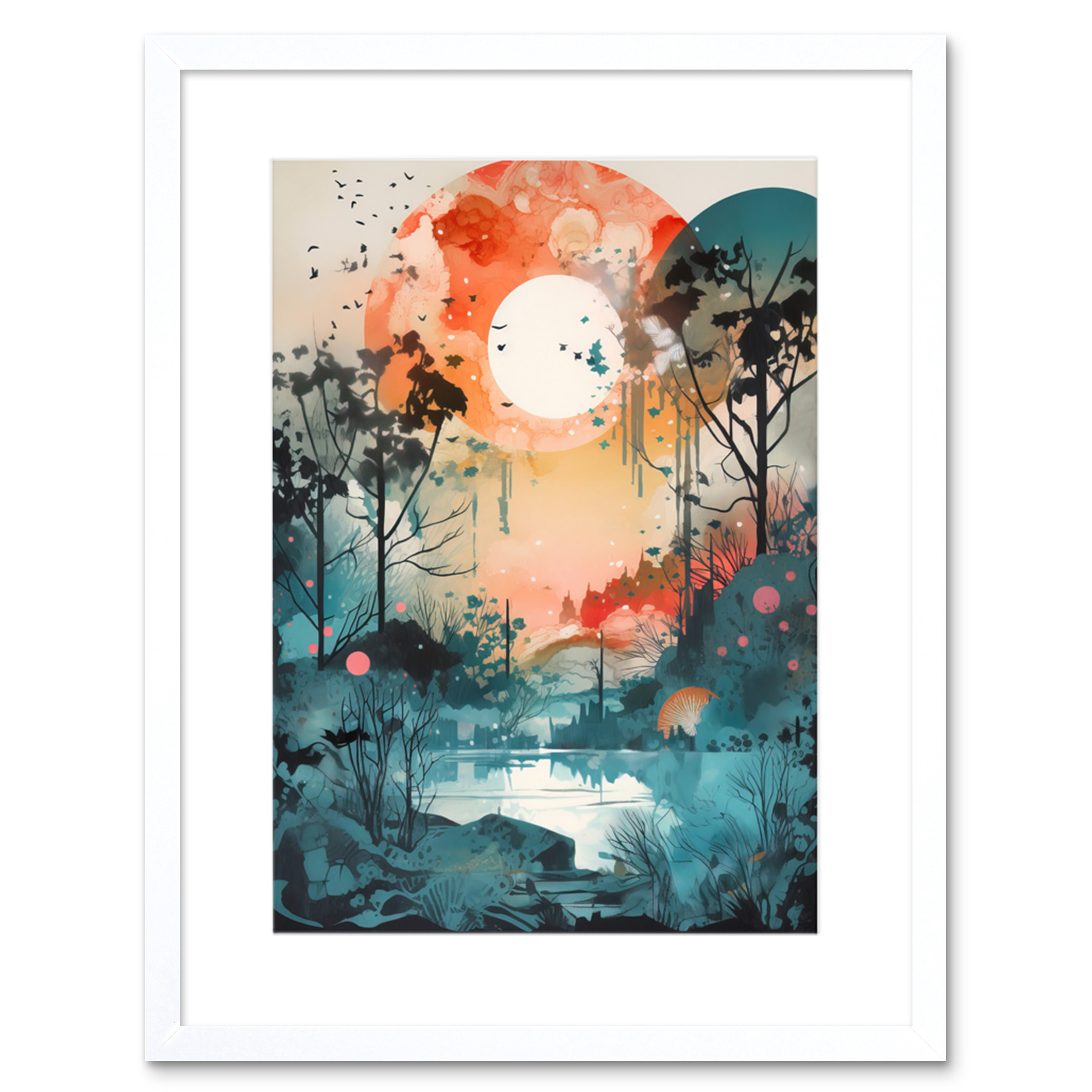 Lakeside Forest Landscape Peaceful Sunrise Morning Framed Art Print Picture 9X7""