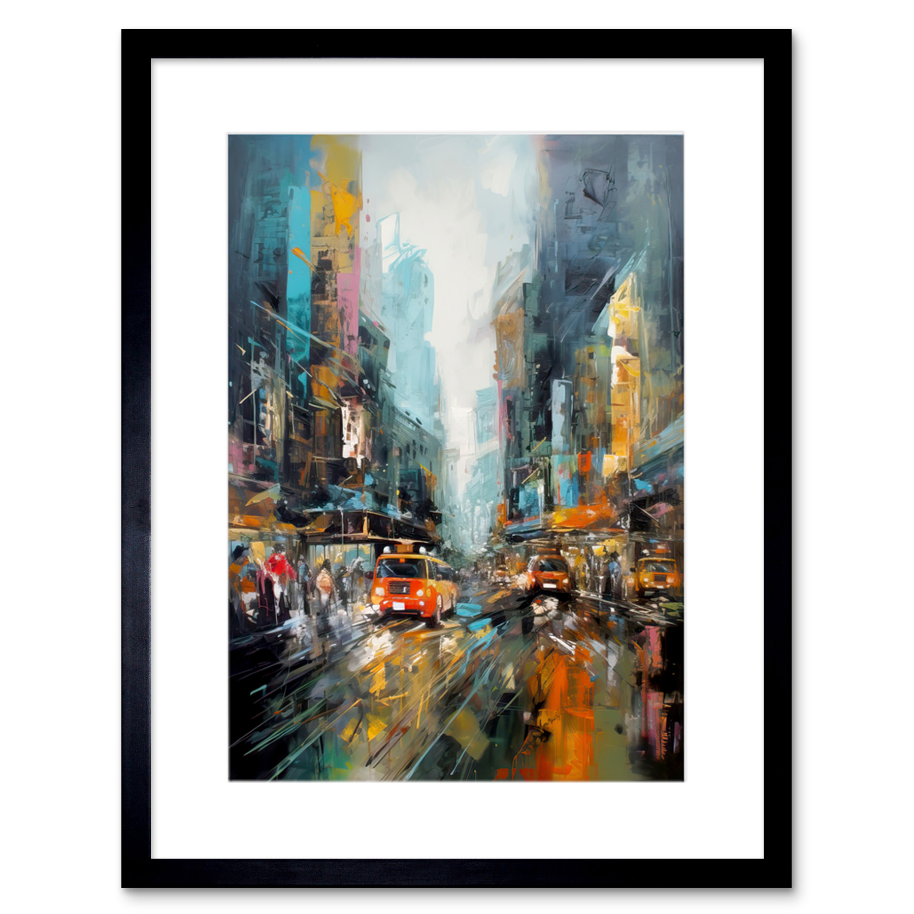 New York City Rainy Day Abstract Action Cityscape Framed Art Print Picture 9X7""