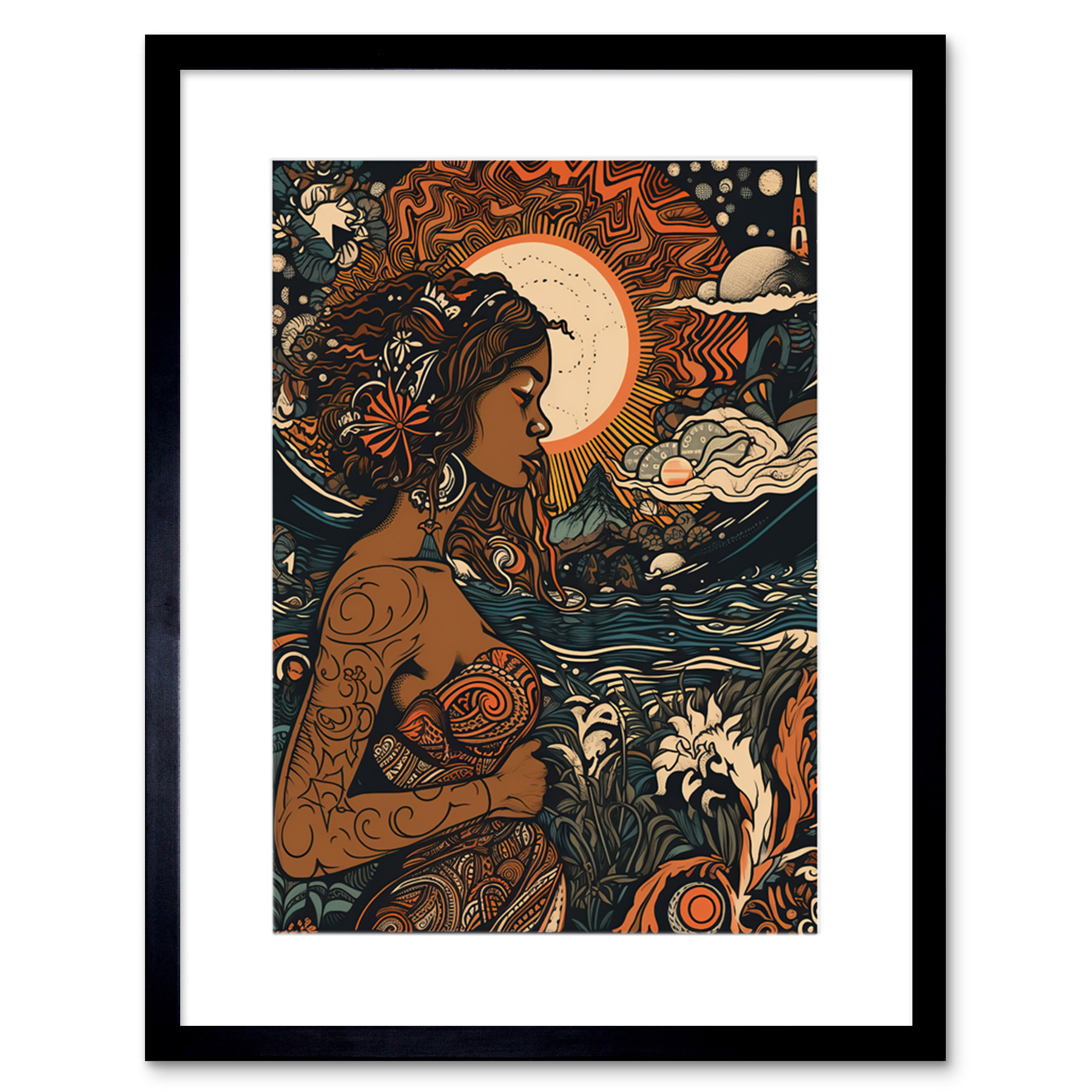 Gaia Mother Nature Modern Art Nouveau Folk Art Framed Wall Art Print Picture 9X7