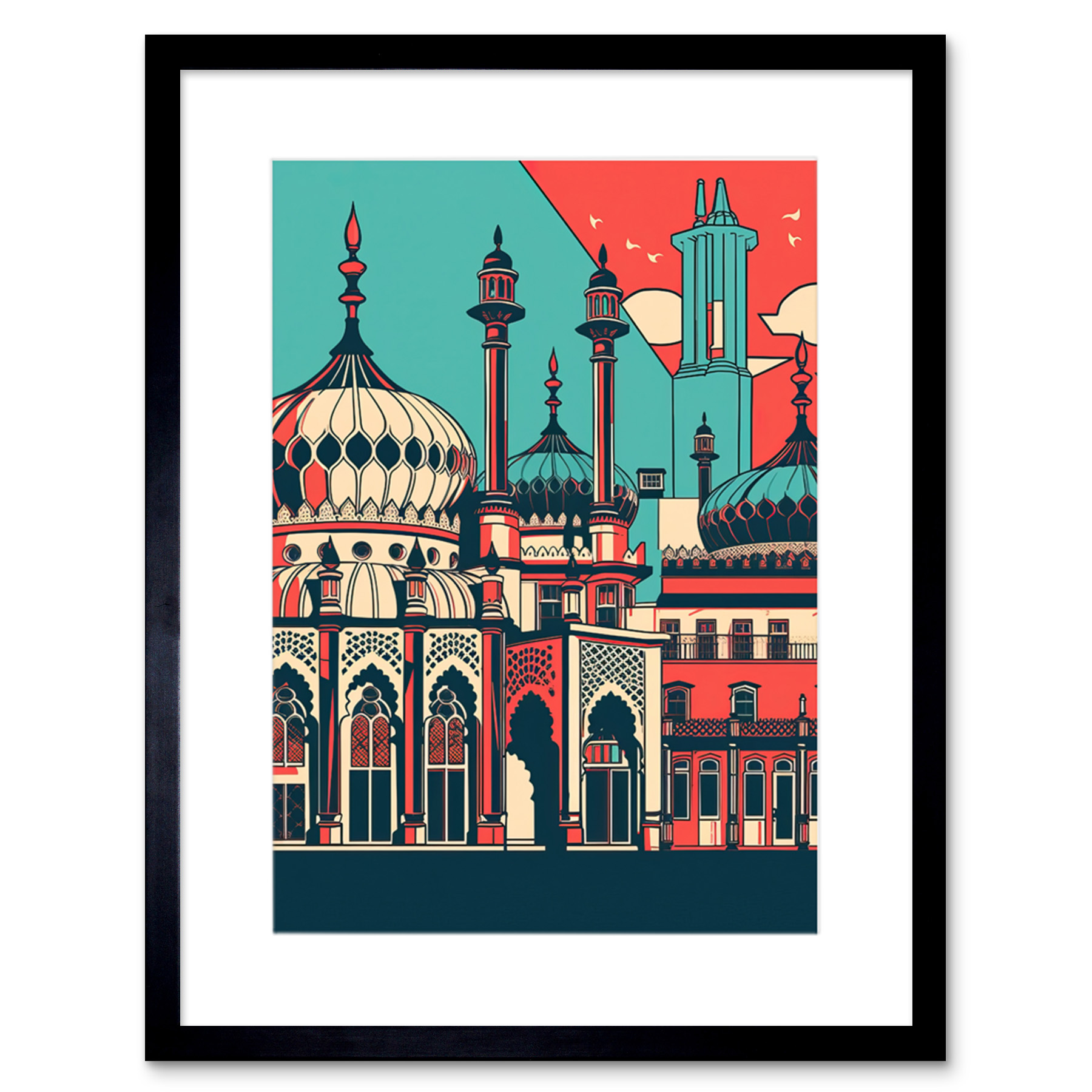 Brighton's Royal Pavilion in Ivory Blue and Red Framed Wall Art Print 9X7 In