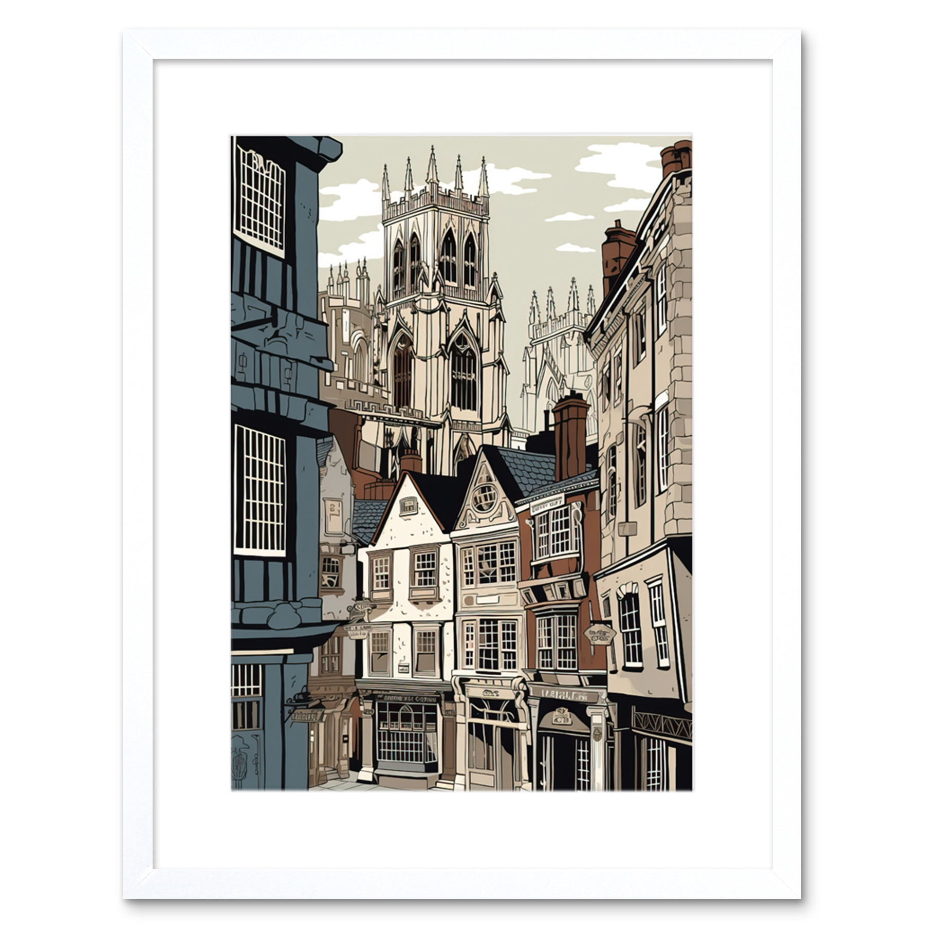 Shambles Street Cityscape with York Minster Towers Framed Wall Art Picture 9X7""