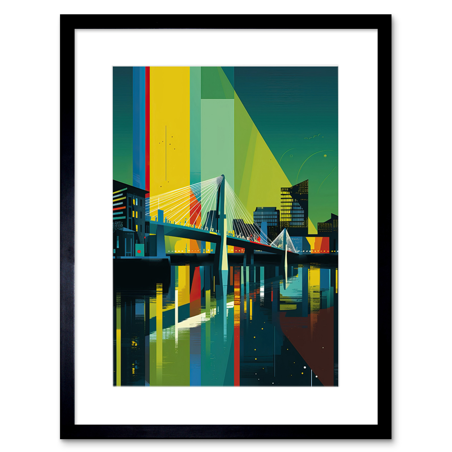 Glasgow Bells Bridge Modern Geometric Cityscape Framed Art Print Picture 9X7 In