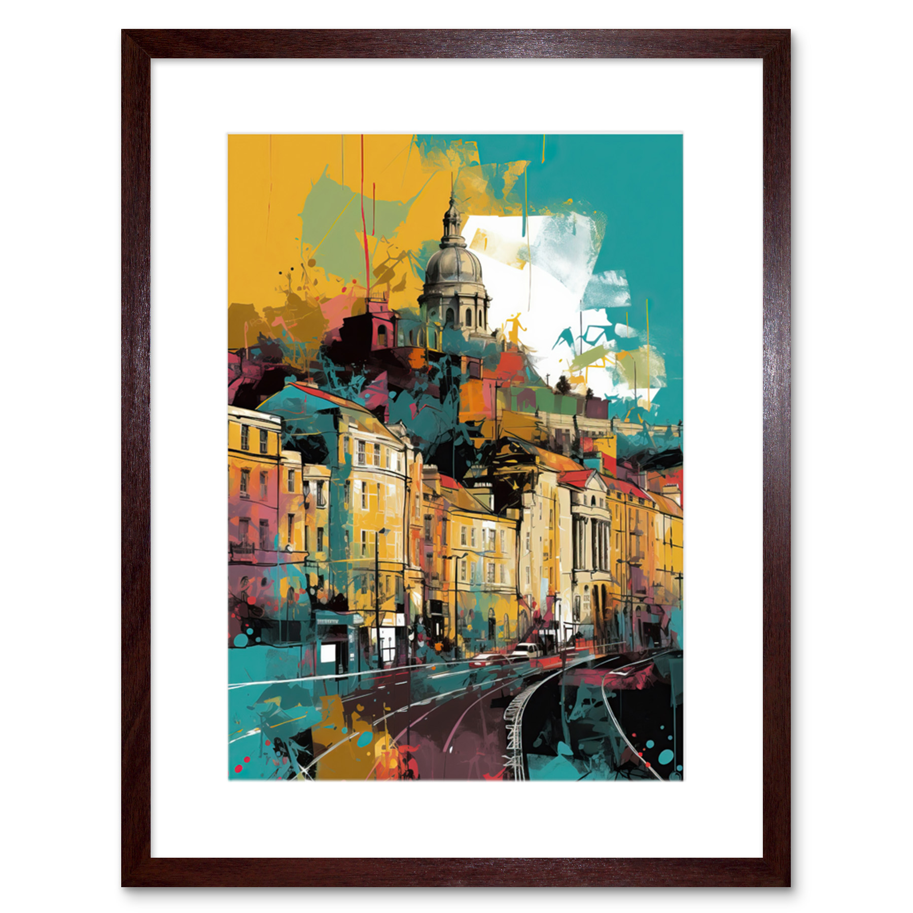 Nottingham City Modern Multicoloured Cityscape Framed Art Print Picture 9X7 In