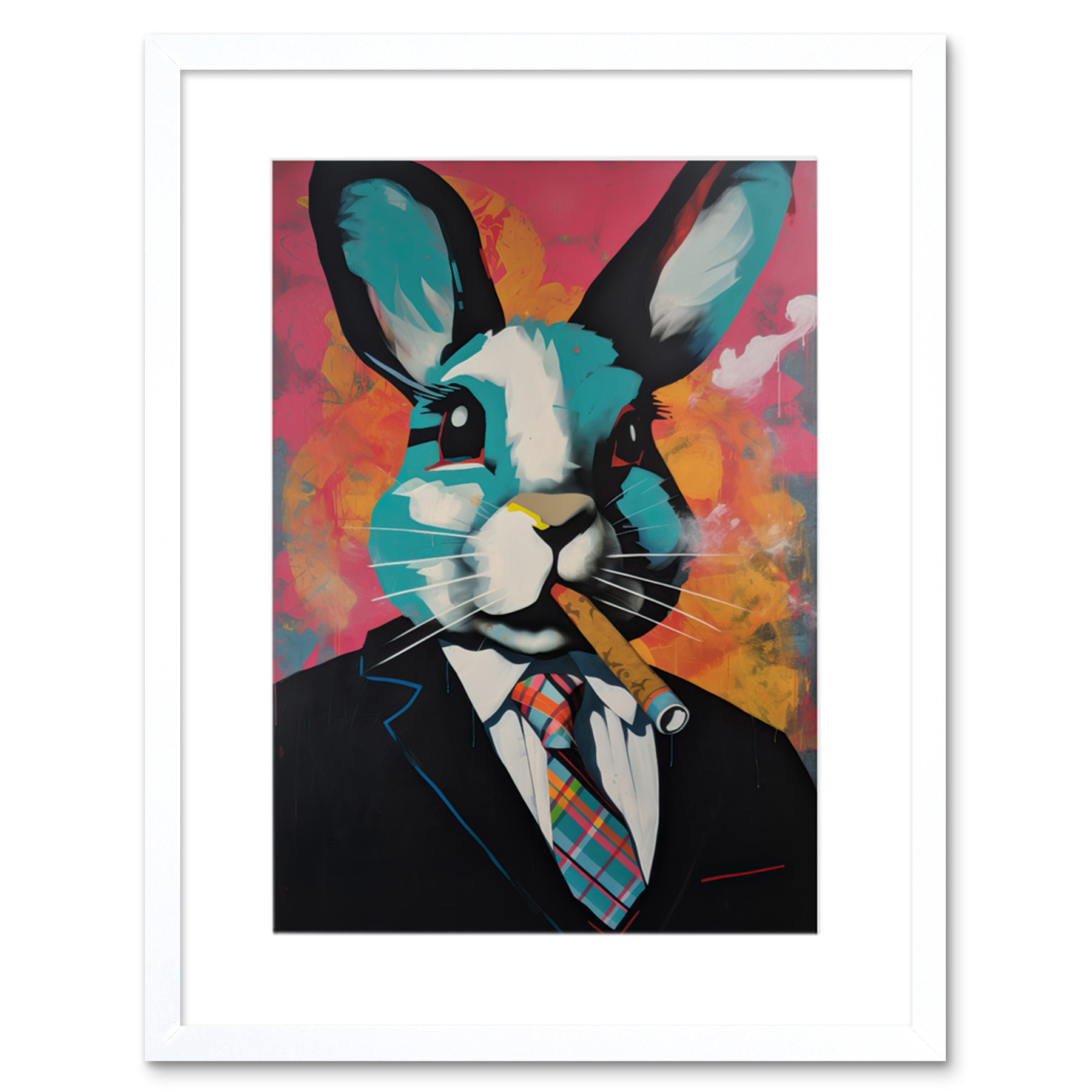 Blue Rabbit with Cigar and Suit Modern Pop Art Framed Art Print