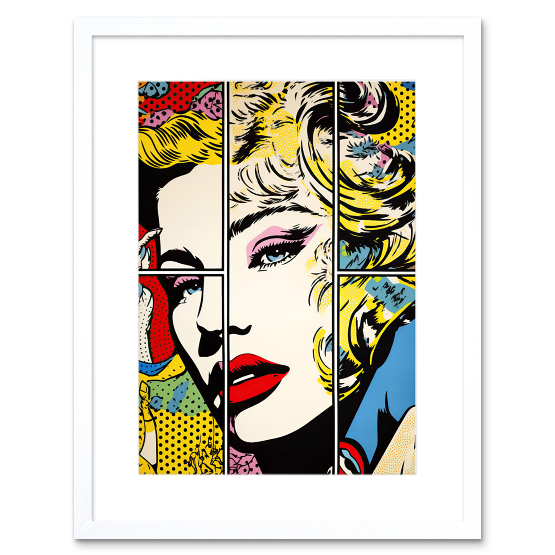 Woman Comic Book Strip Style Face Vibrant Portrait Decor Teen Framed Print 9X7