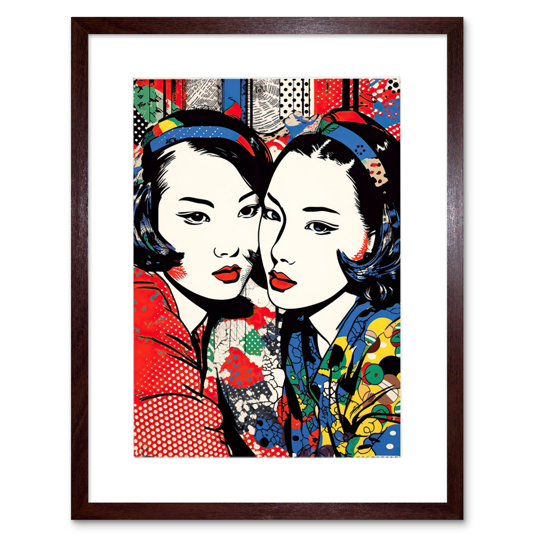 Gay Japan Women Vibrant Geometric Patterns LGBTQ Pan Framed Art Print 9X7