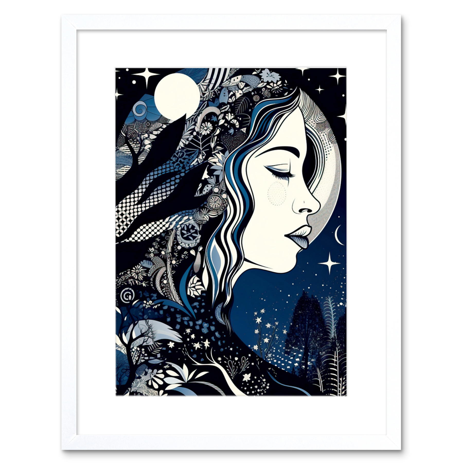 New Moon Goddess Winter Moonlit Witchy Forest Mother Nature Framed Print 9X7