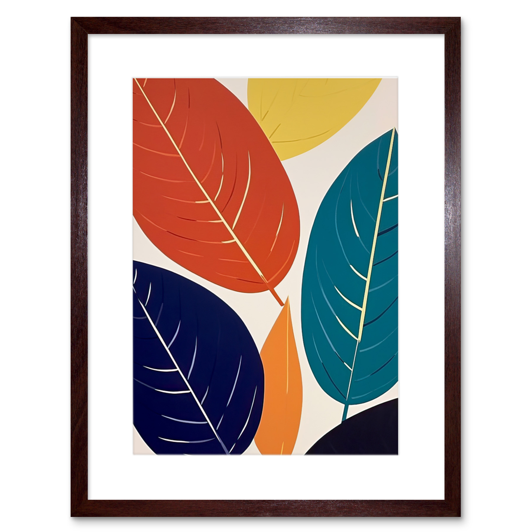 Henri Matisse Style Leaves Painting Blue Yellow Orange Boho Framed Print 9X7
