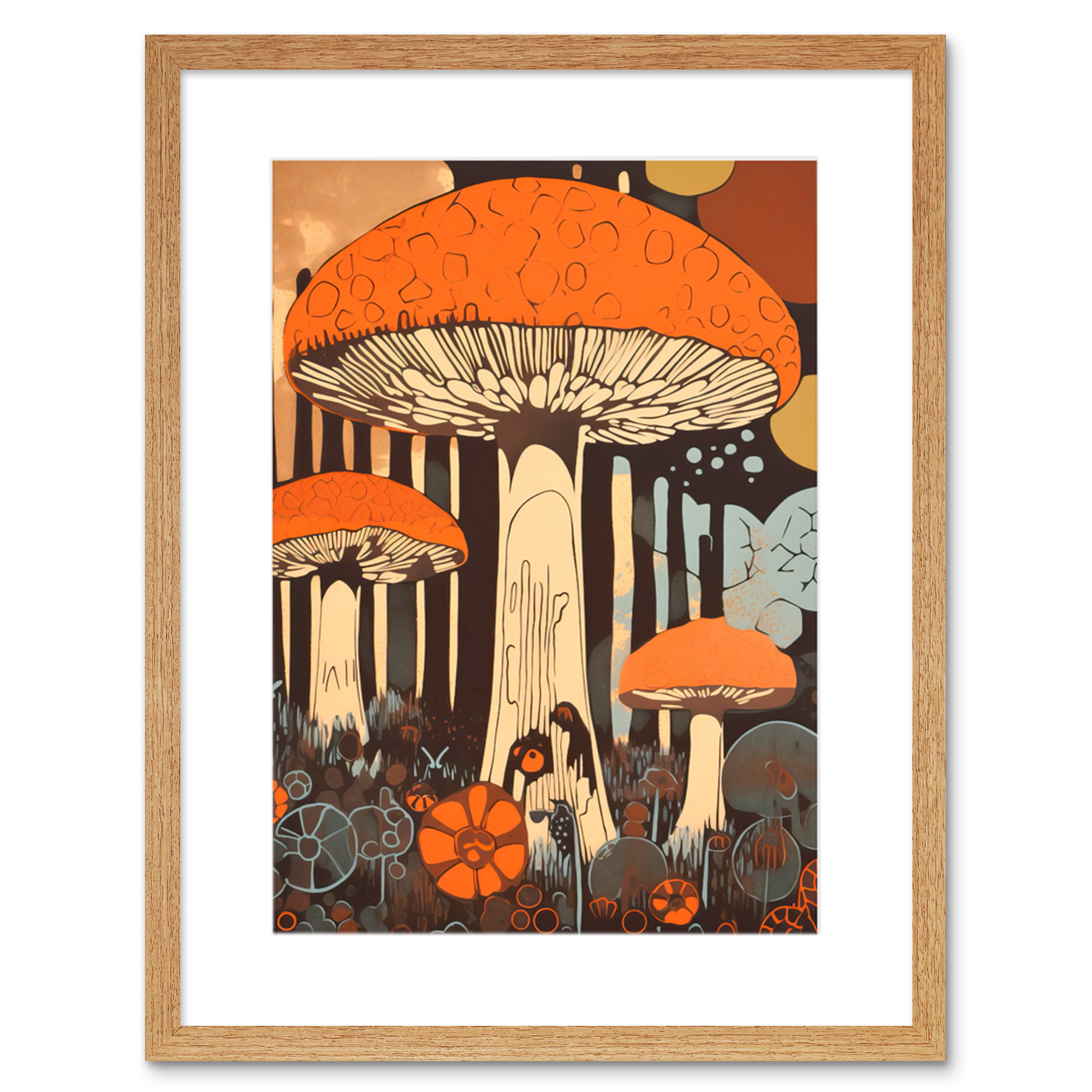 Mushroom Vintage Large Red Cap Fungi Earthy Aesthetic Framed Art Print 9X7