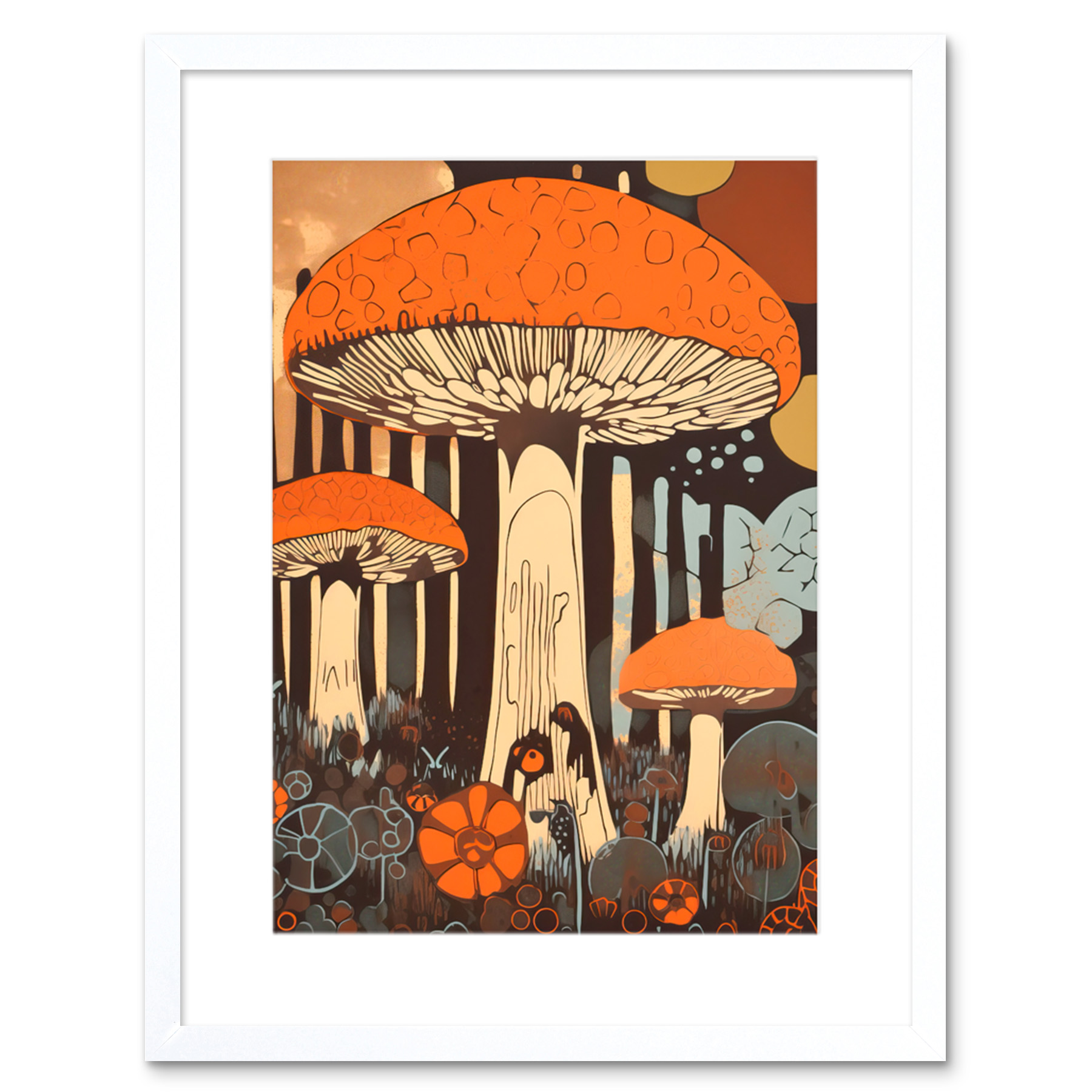 Mushroom Vintage Large Red Cap Fungi Earthy Aesthetic Framed Art Print 9X7