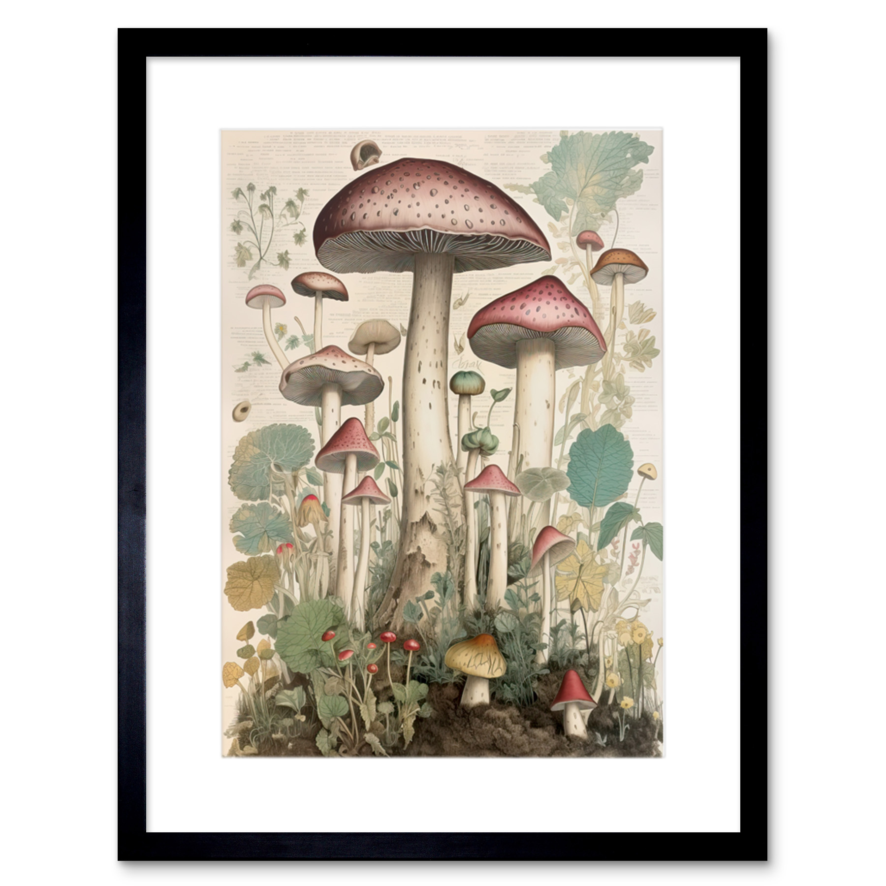 Mushroom Fungi Botanical Vintage Cottagecore Rustic Framed Art Print 9X7