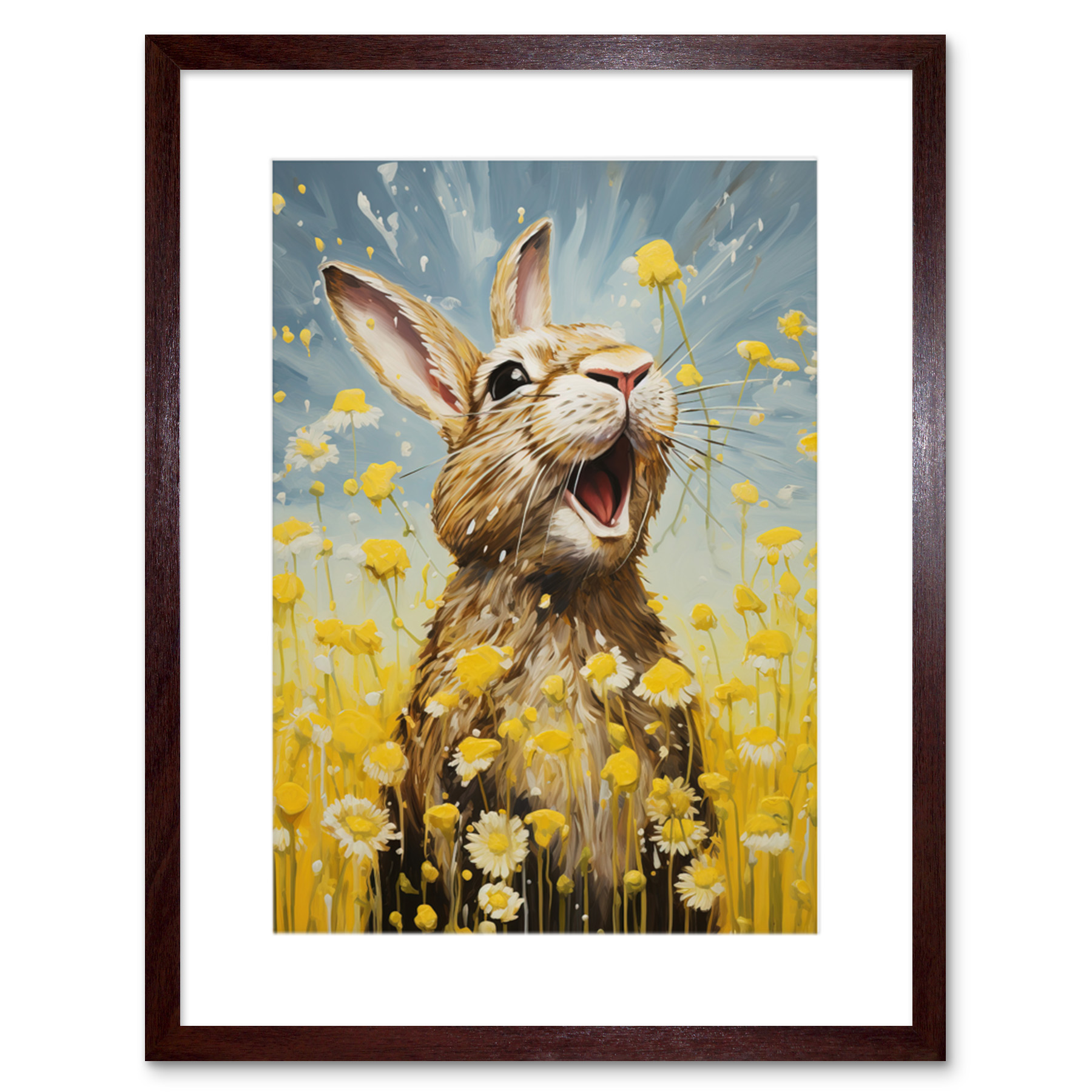 The Happy Bunny Rabbit Playing in a Field of Daisies Framed Wall Art Picture 9X7