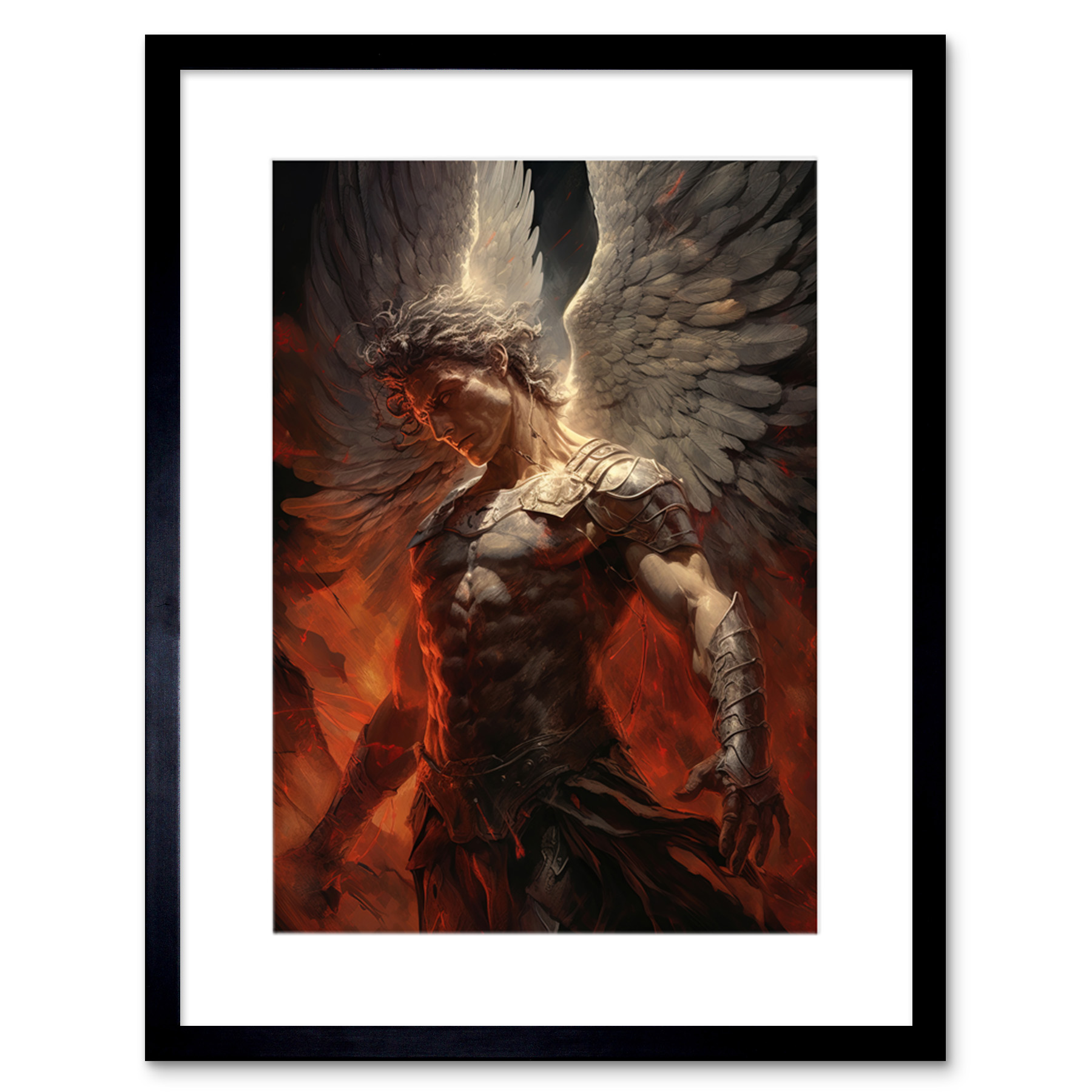 Archangel Michael Powerful Warrior Conceptual Artwork Angel Framed Wall Art 9X7""
