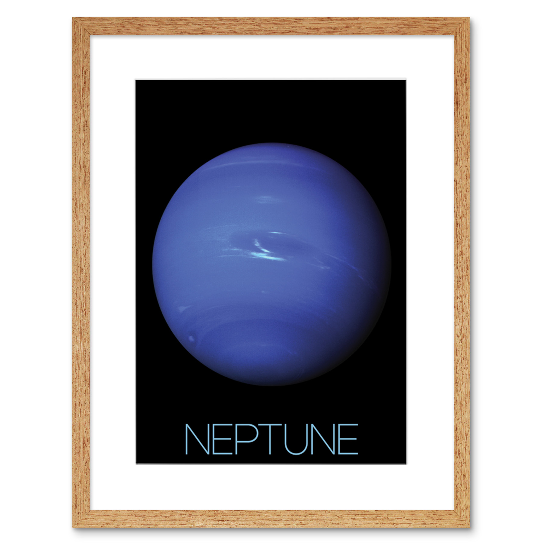 NASA Our Solar System Neptune Blue Planet Voyager 2 Image Framed Wall Art 9X7 In