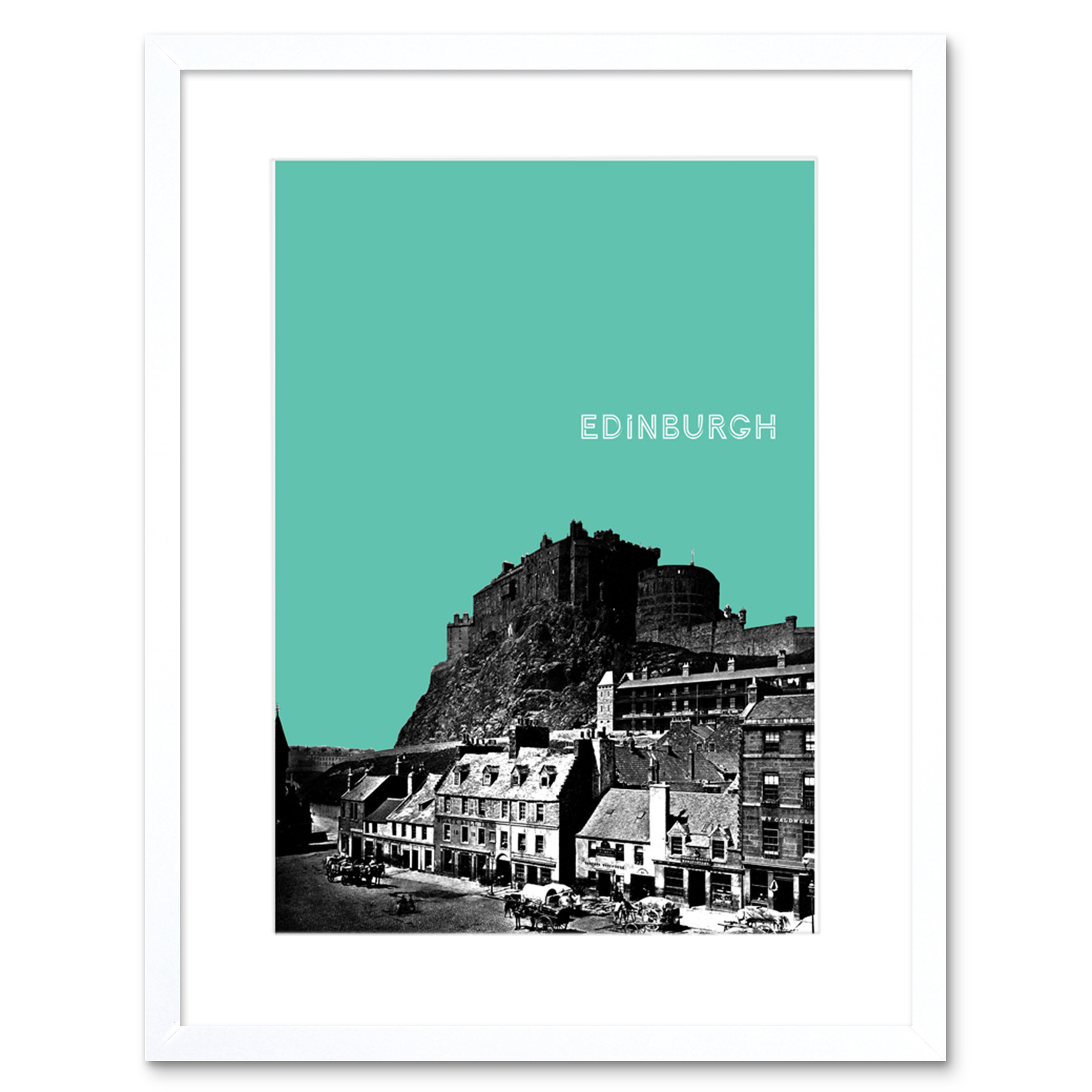 Grassmarket Edinburgh Scotland Scottish Landmark Teal Framed Wall Art Print 9x7""