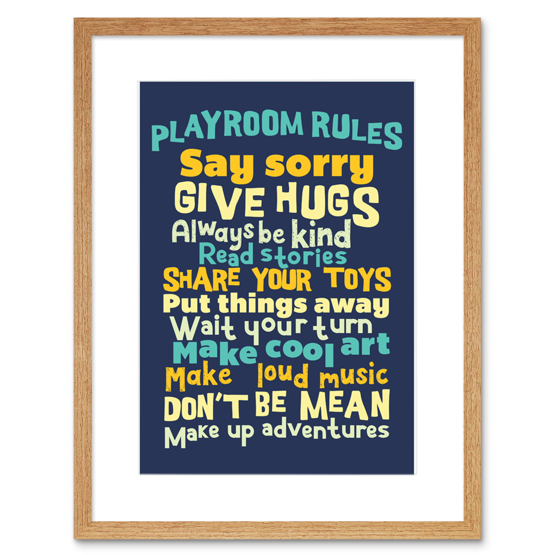 Kids Playroom Rules Fun Blue Framed Wall Art Print 9x7 Inch