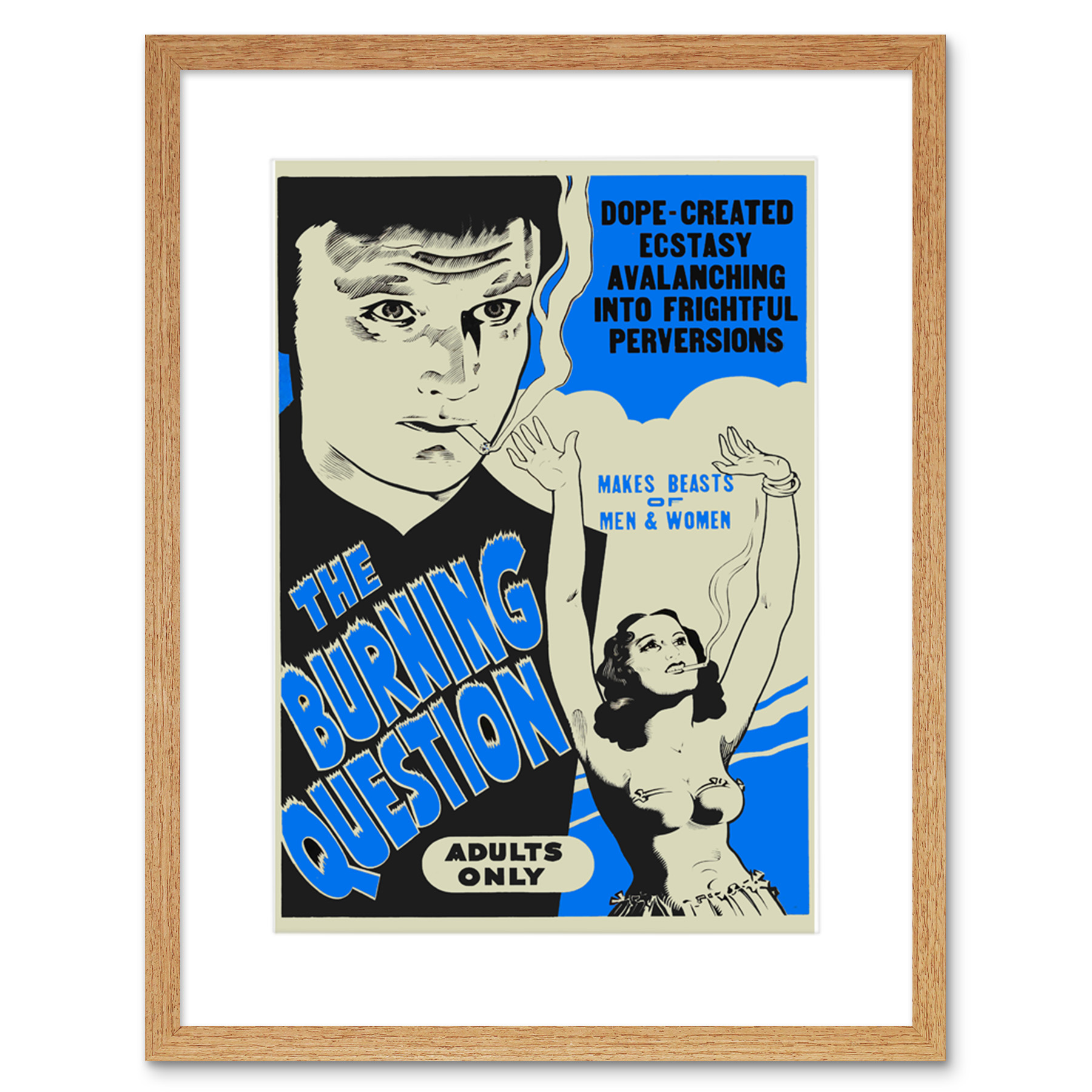 Burning Question Reefer Madness Blue Vintage Advertising Framed Art Print 9x7""