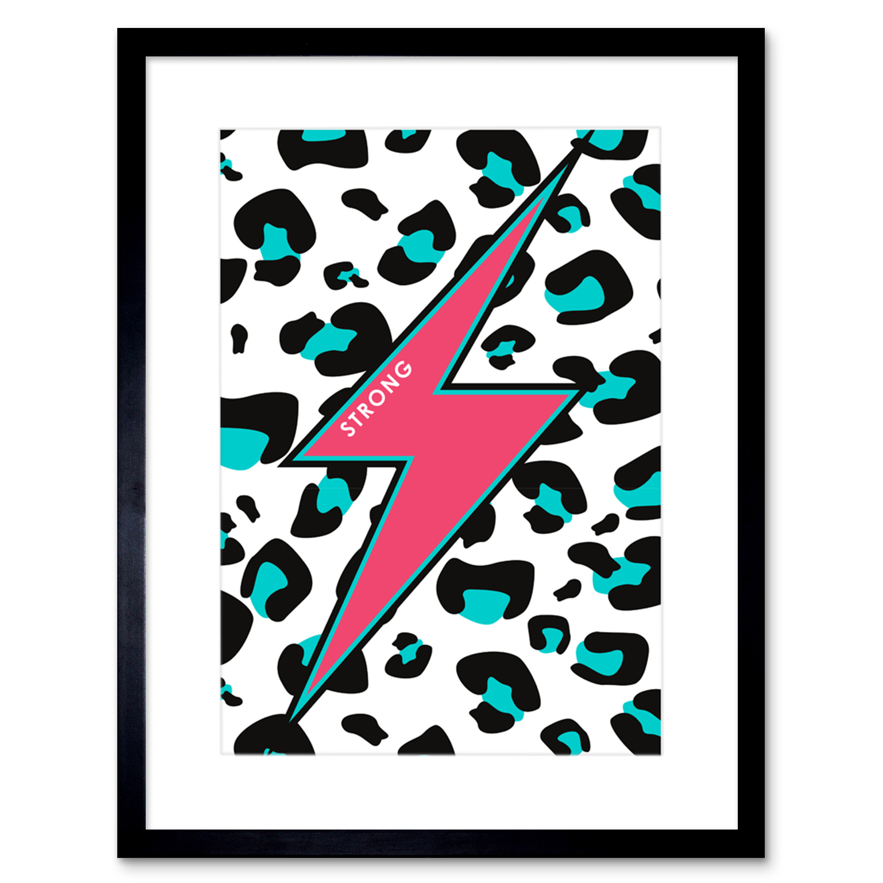 Pink Teal Leopard Reverse Strong Art Print Framed Poster Wall Decor