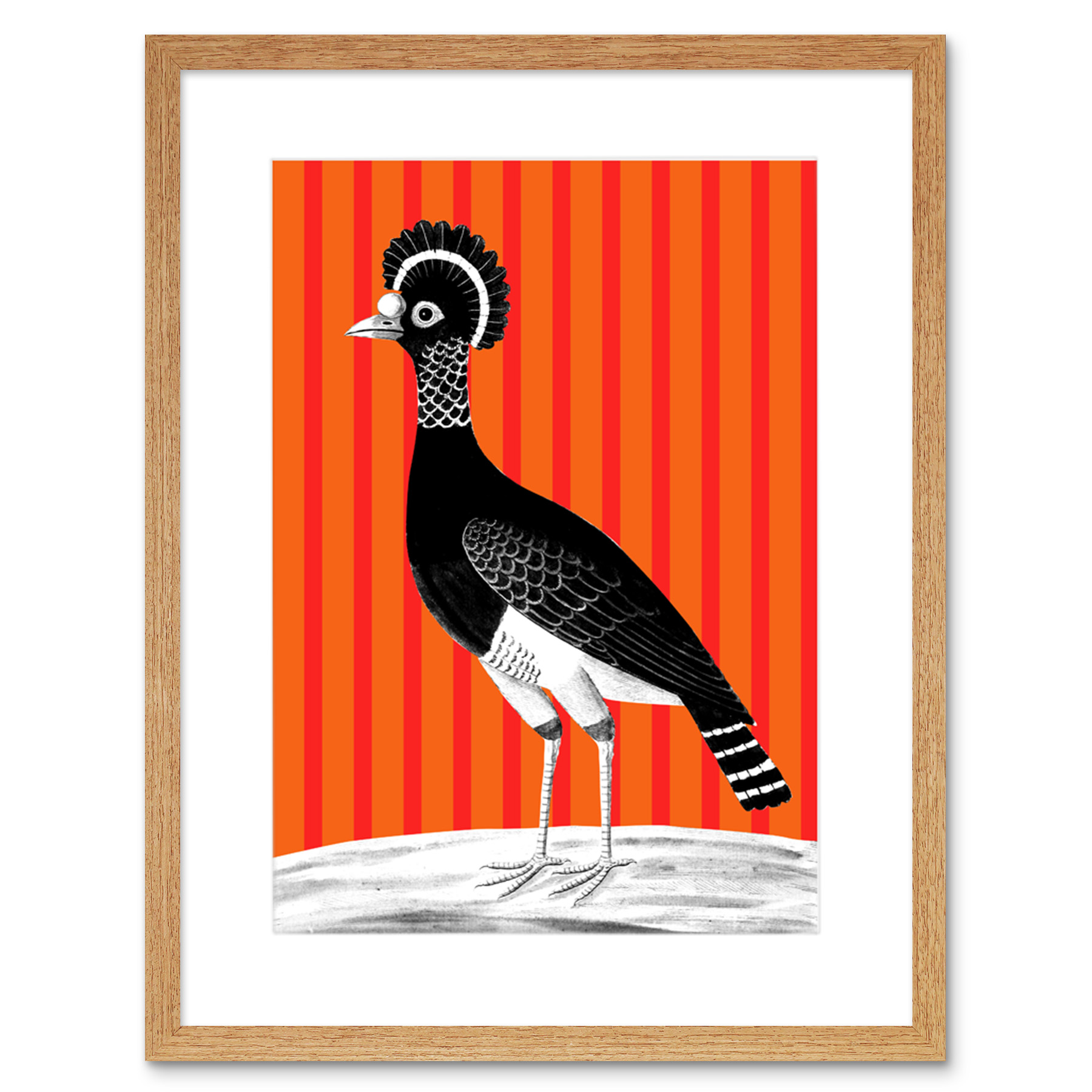 Tall Birds On Stripes Carafson Hen Framed Wall Art Print 9X7 In