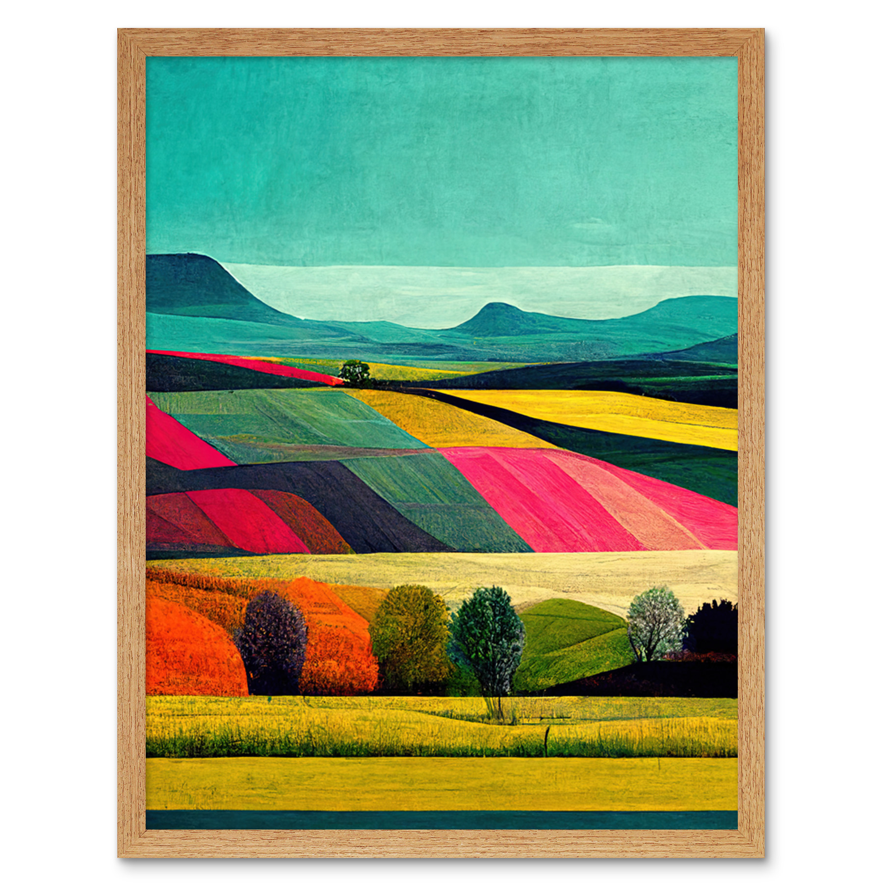 Colourful Bright Countryside Landscape Framed Wall Art Picture Print 9X7 In