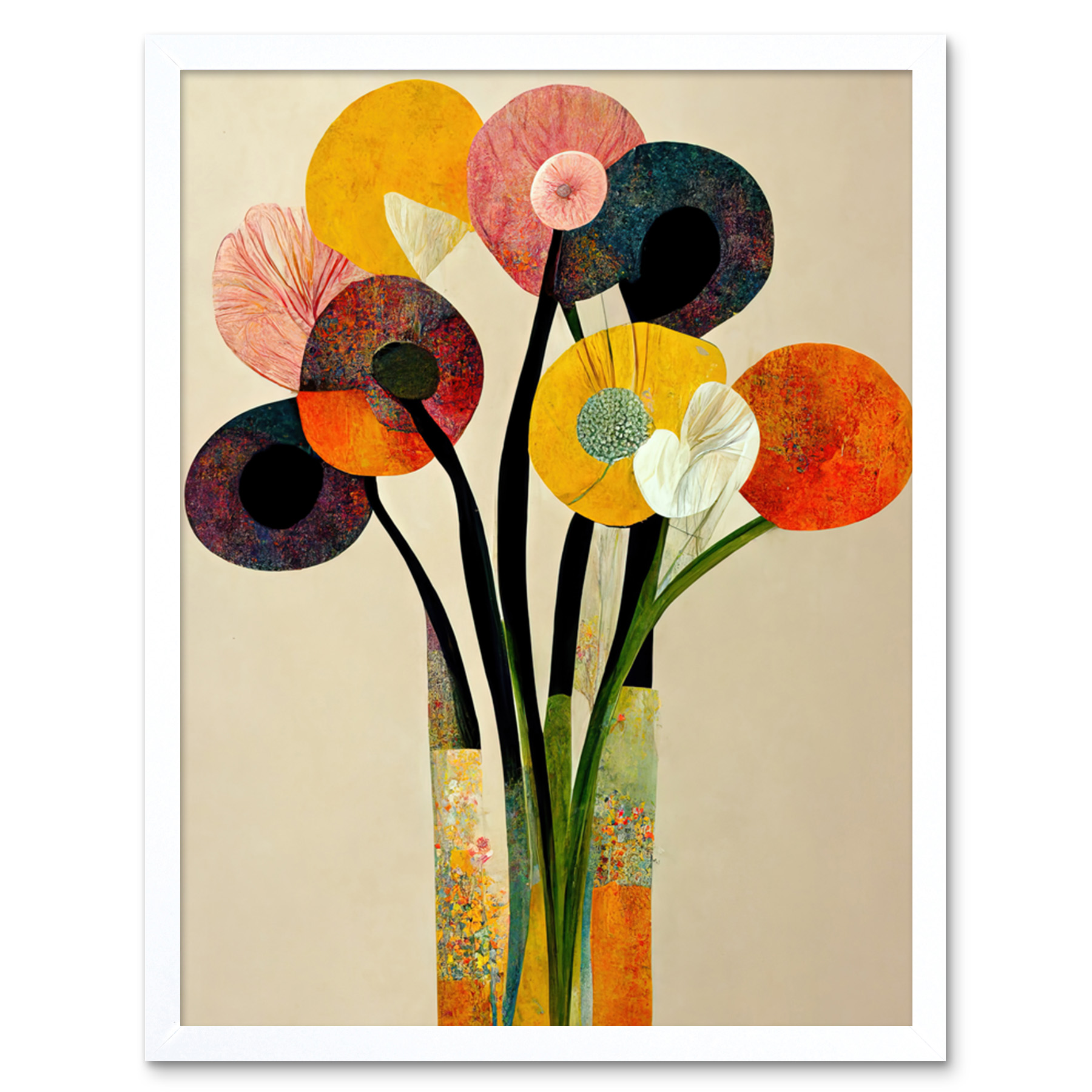 Spring Flowers Floral Bouquet Abstract Vase Framed Wall Art Picture Print 9X7 In