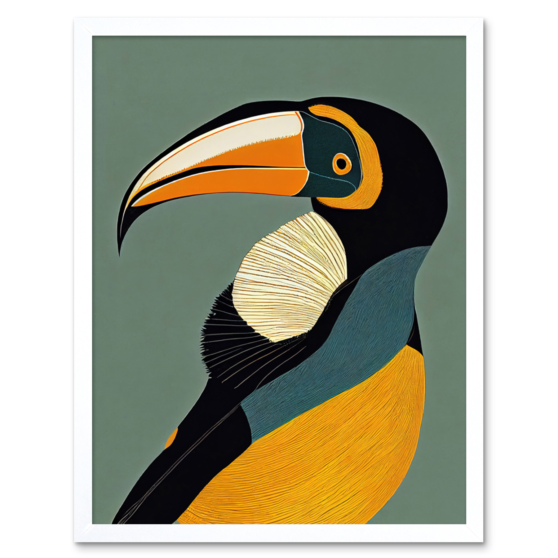 Keel Billed Toucan Bird Portrait Framed Wall Art Picture Print 9X7 In